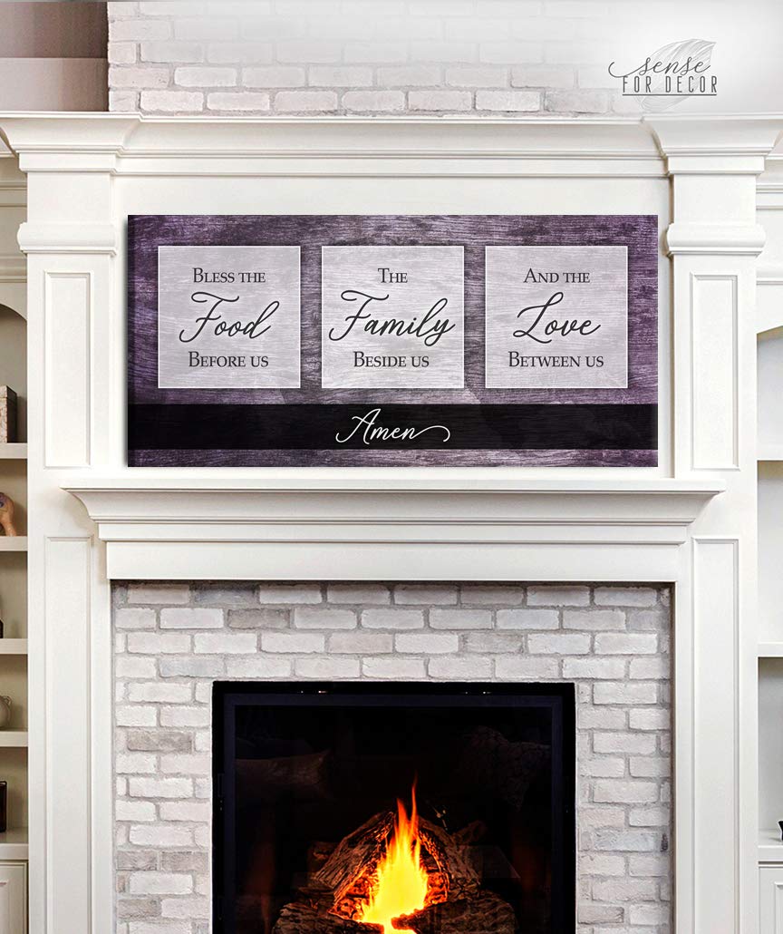 Bless the Food V2 Purple Framed Kitchen Wall Art Sign - 42x19 Inches Inspirational Dining Room Decor for Farmhouse & Rustic Home Decor | Perfect for Kitchen, Dining Area, or Gift Giving