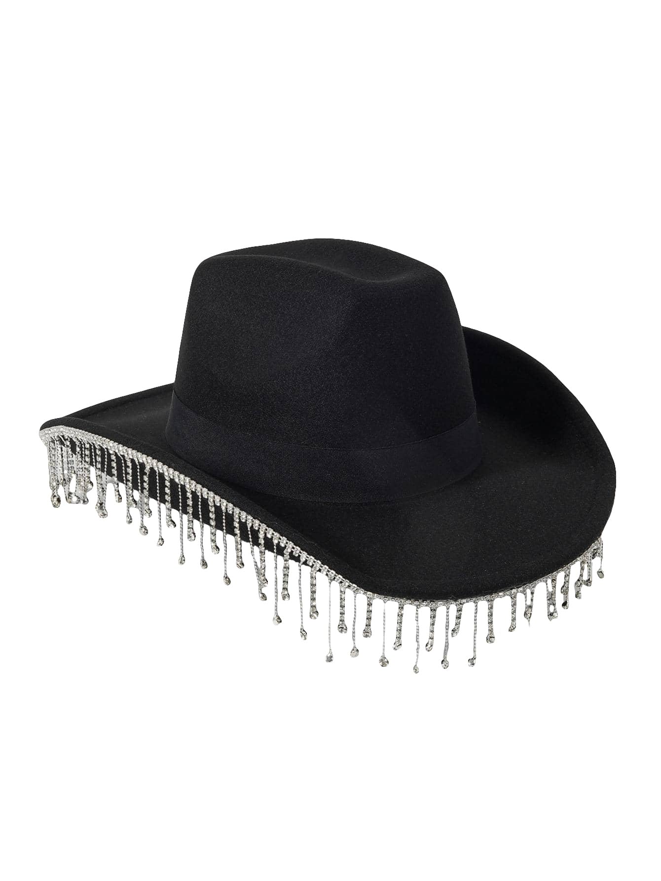 QWINEE Western Cowboy Hat with Rhinestone Tassel - Stylish Cowboy Fedora for Women & Men - Perfect for Halloween Costumes, Rodeo Events, and Country Music Festivals