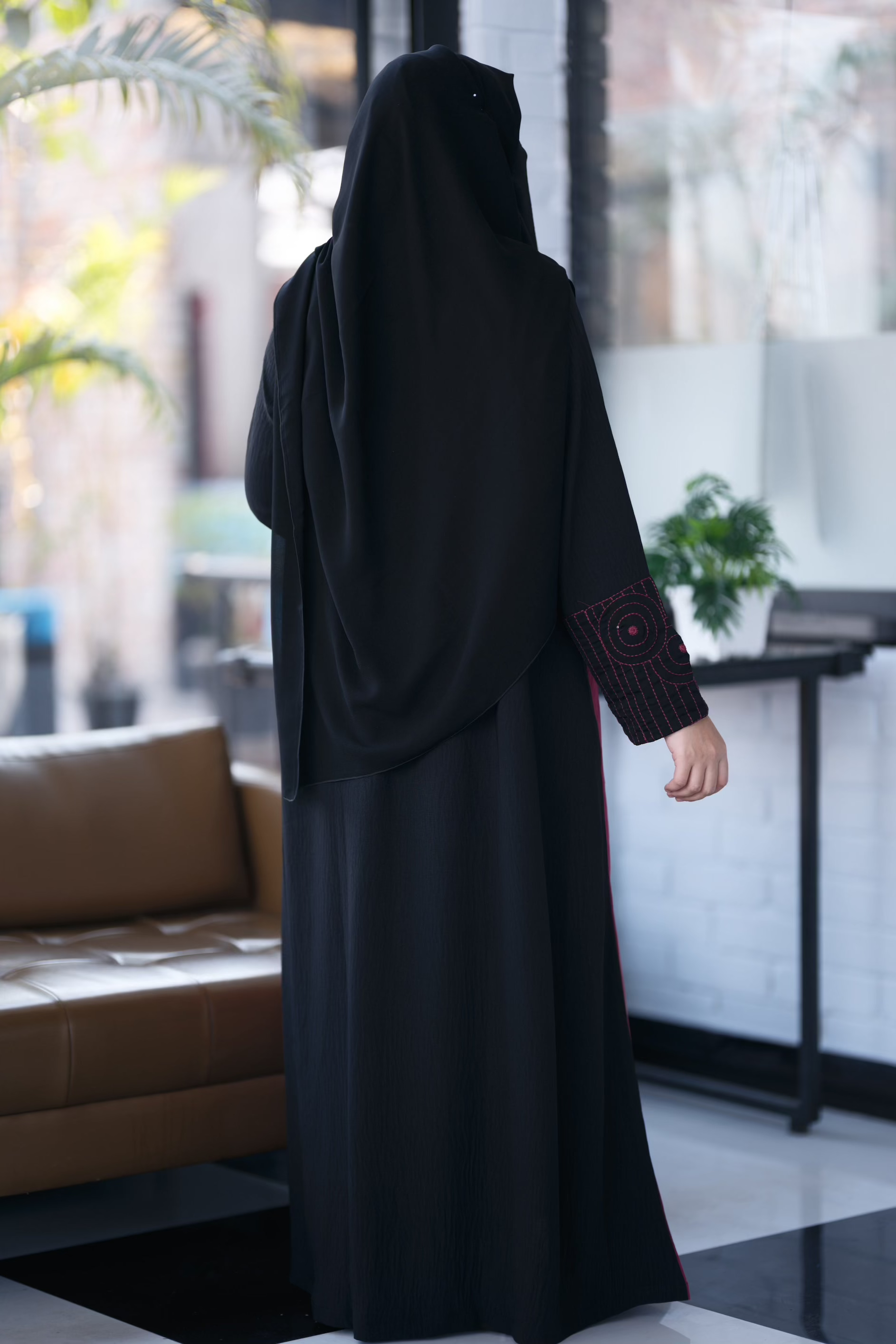 Elegant Dual Shade Embroidered Abaya Dress - Magenta & Black | Modest Islamic Clothing for Women | Perfect for Prayer, Special Occasions & Everyday Wear