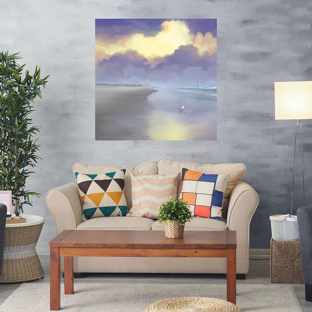 Peaceful Day On The Beach Canvas Wall Art - 22x22 Inch Ready to Hang Painting by Dan Meneely - Coastal Decor for Living Room, Bedroom, Bathroom & Office - Perfect Beach House Decor & Gift Idea