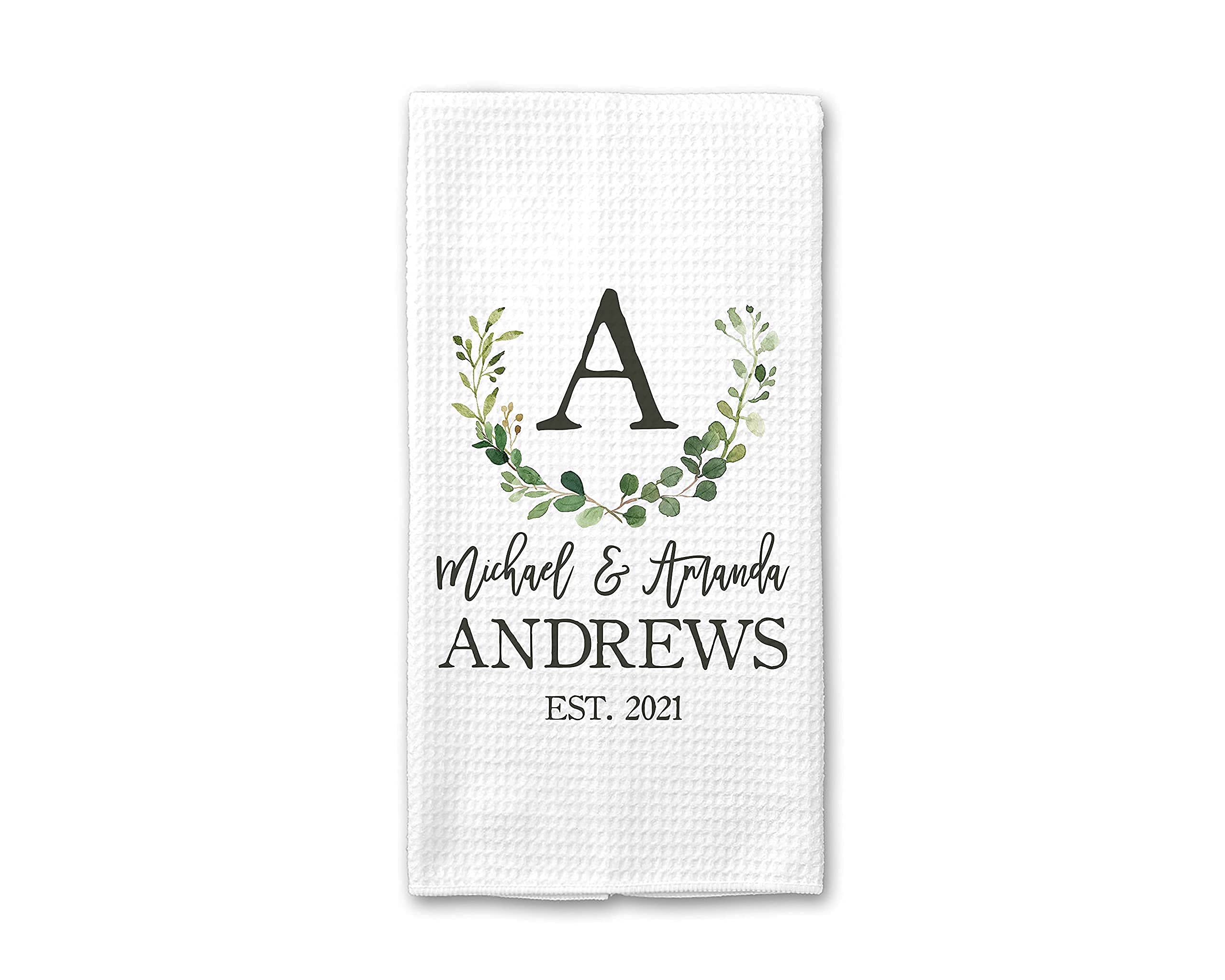 Personalized Wedding Waffle Weave Dish Towel - Custom Kitchen Towel Set for Bridal Shower, Housewarming & Wedding Gifts - Perfect for Newlyweds, Kitchen Decor & Hostess Gifts