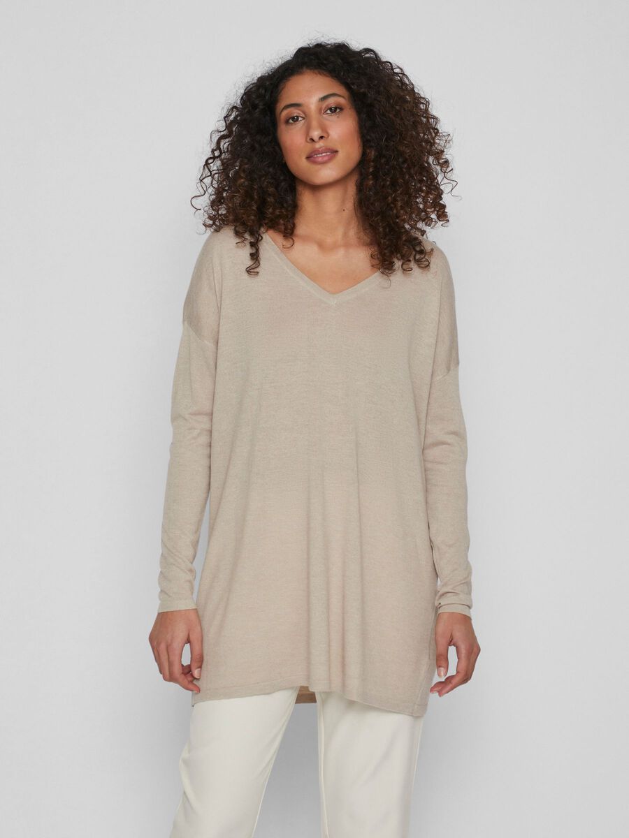 Bella V Neck Top for Women - Soft Natural Mélange Cotton Blouse - Perfect for Work, Date Night & Casual Outings