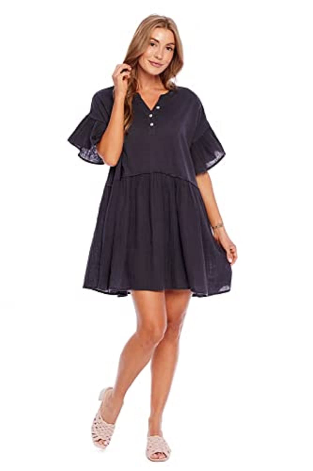 Mud Pie Meryl Women's Flounce Dress - Elegant Ruffled Summer Dress for Casual Outings & Beach Vacations