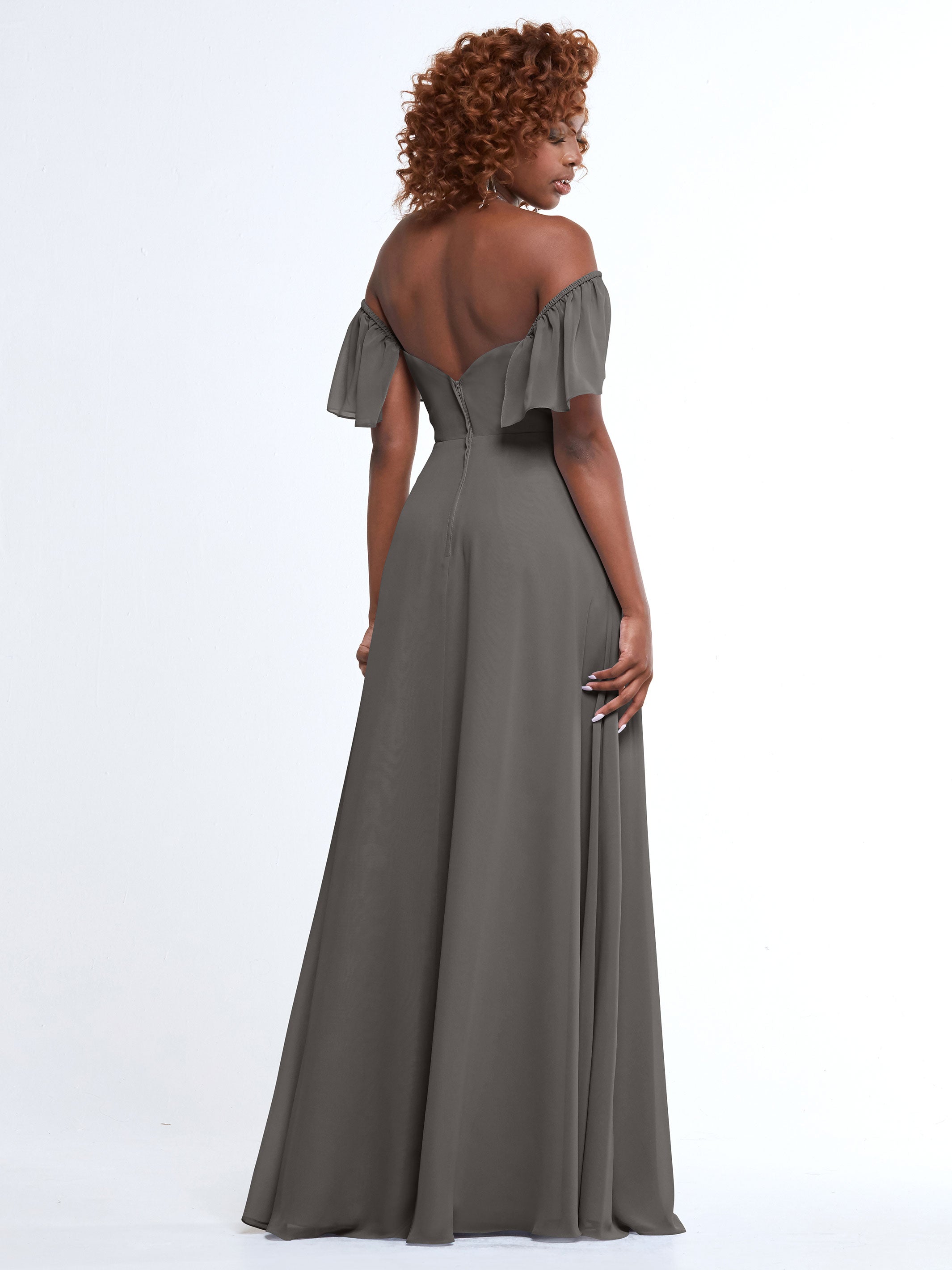 Elegant A-Line Off-The-Shoulder Chiffon Bridesmaid Dress with Pockets - Perfect for Weddings, Parties & Formal Events (Style: ALT2)