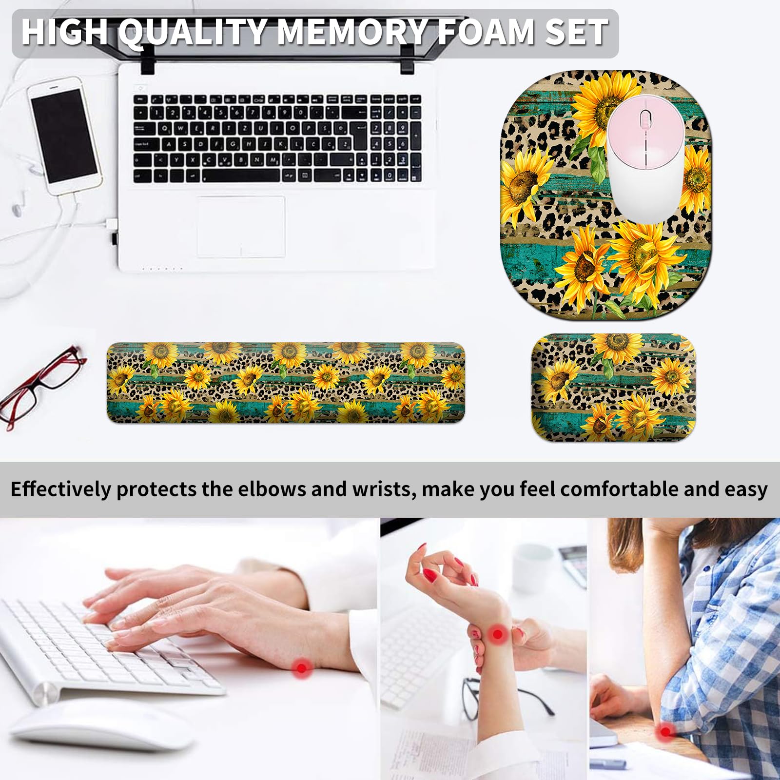Ergonomic Keyboard Wrist Rest & Mouse Pad Set - Memory Foam Support for Office & Gaming