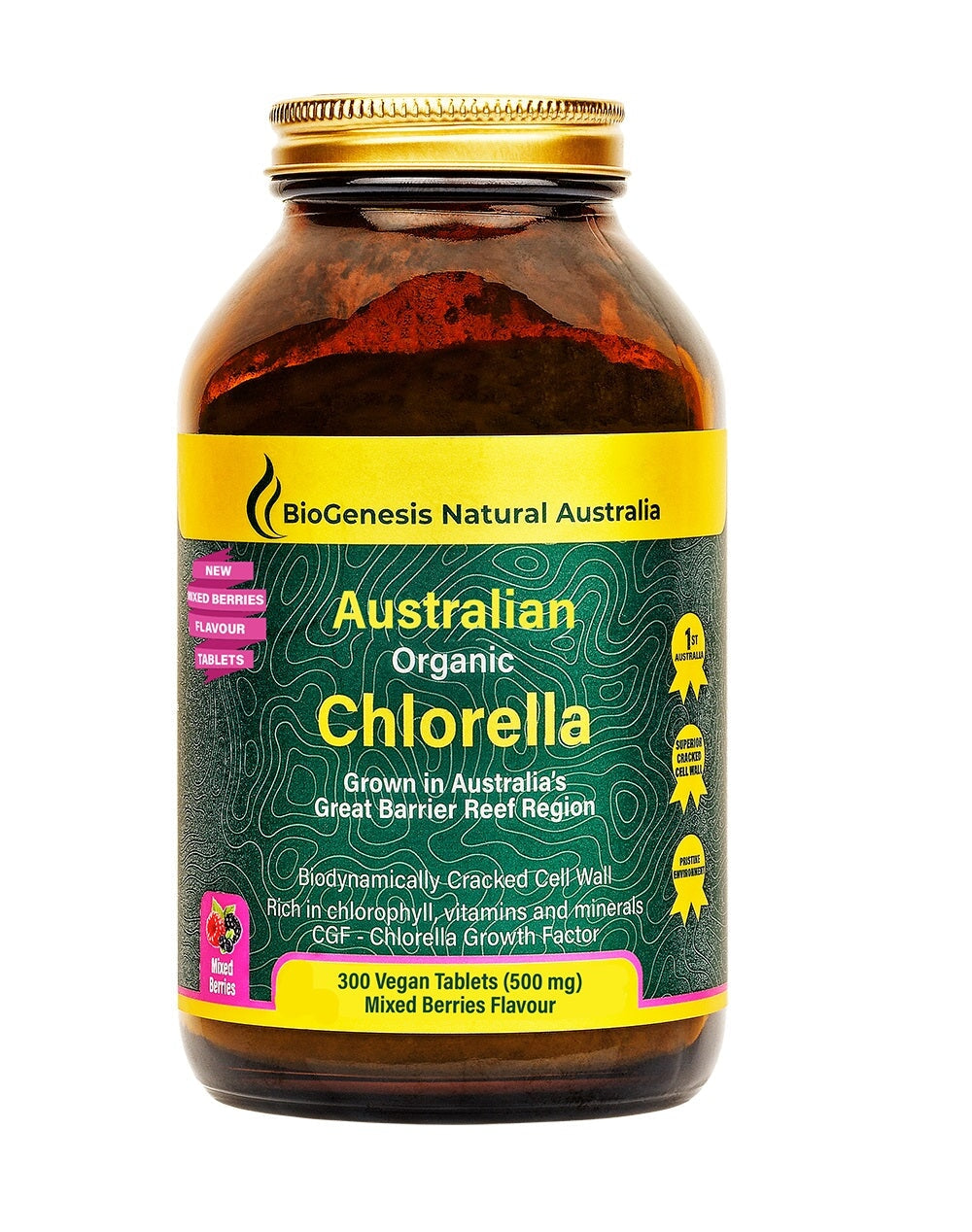Biogenesis Australian Organic Chlorella 300 Tablets - Mixed Berries Flavor | Premium Superfood Supplement for Detox & Immune Support | Perfect for Smoothies, Juices & Daily Wellness Routine