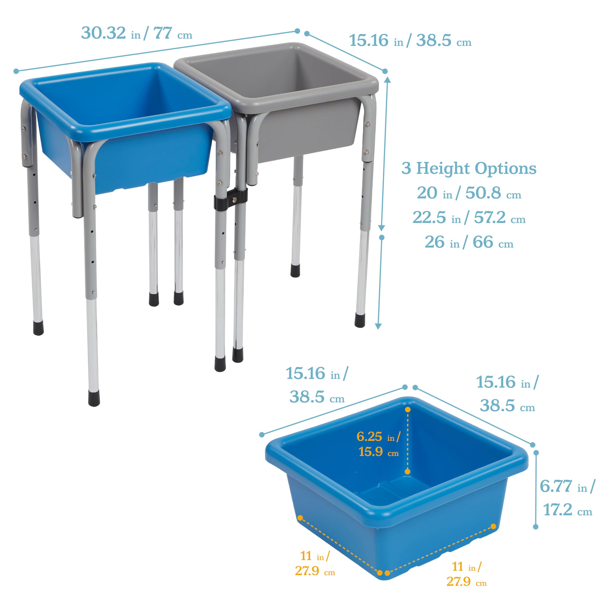 ECR4Kids Adjustable 2-Station Sand and Water Play Table with Sensory Bins - Grey & French Blue for Kids' Outdoor & Indoor Sensory Play Activities