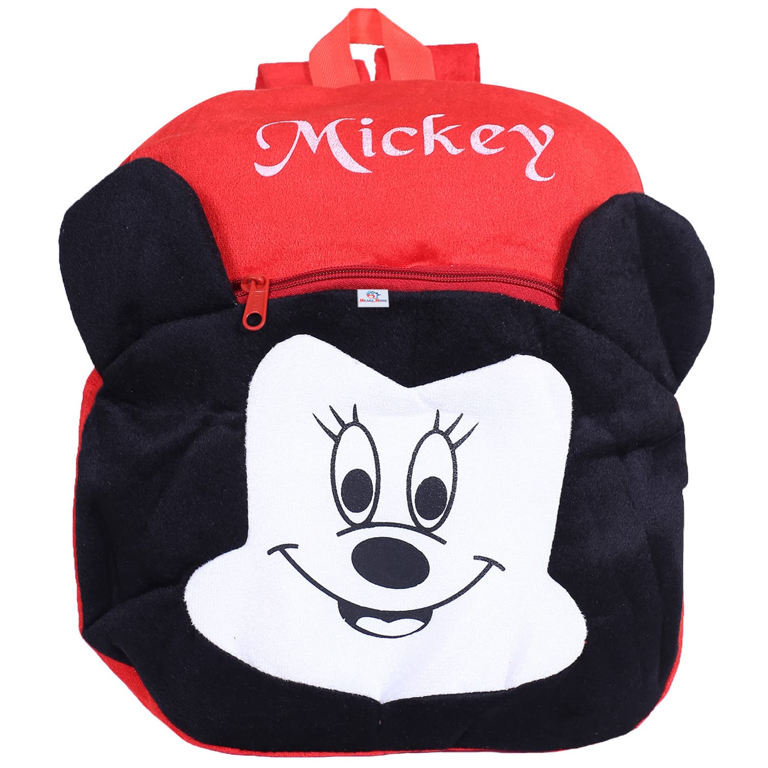 Disney Mickey Mouse Plush Backpack for School & Travel - 2 Compartment Velvet Bag with Zipper Closure, Cute Mickey Face Design (Red) - Perfect for Kids, College Students, Theme Park Visits & Daily Use