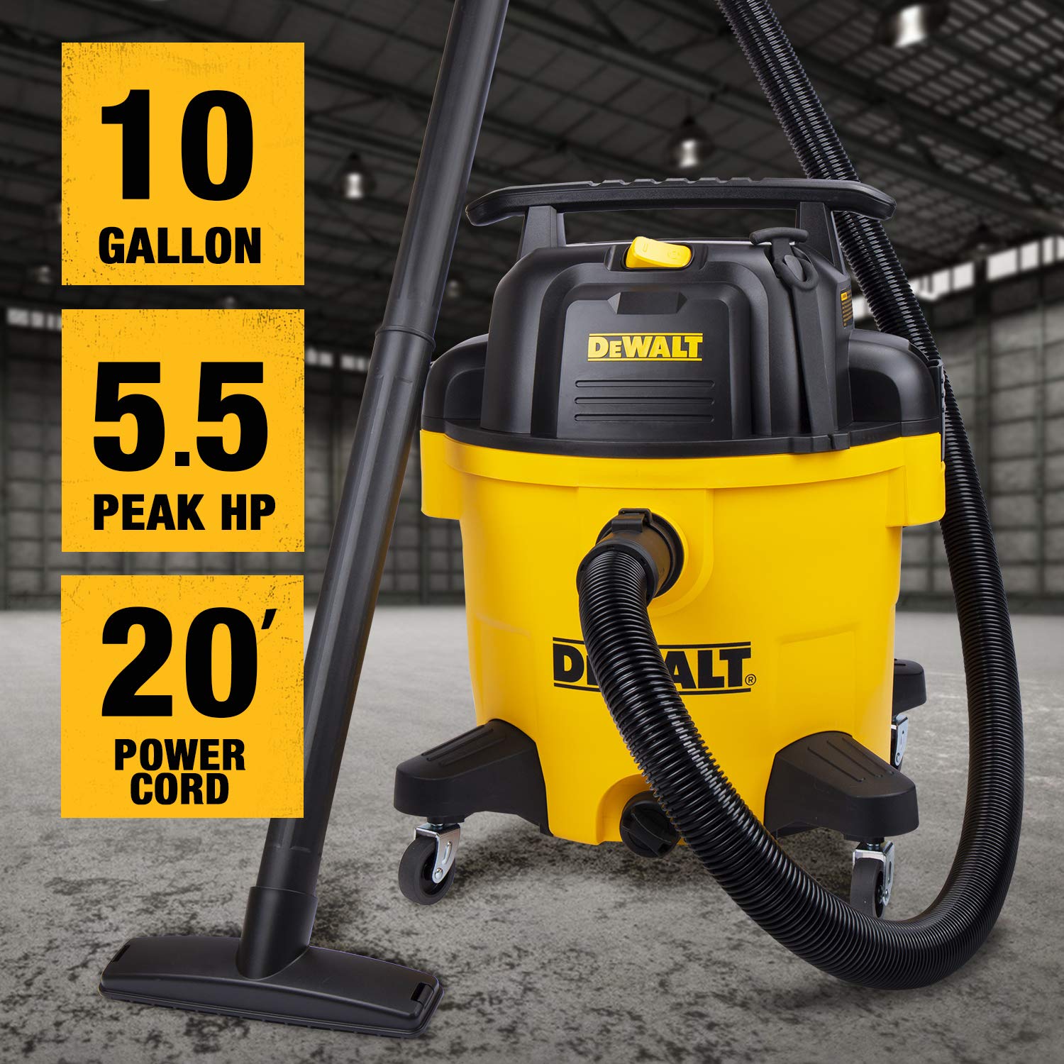 DEWALT DXV10P 10 Gallon Wet Dry Vacuum Cleaner - Powerful Shop Vac for Dust, Debris & Liquid Cleanup - Ideal for Garage, Workshop & Home Renovation