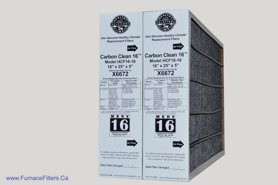 Lennox X6672 16x25x5 MERV 16 Furnace Air Filter - 2 Pack | Healthy Climate Carbon Clean | Compatible with HCF16-16 Models | Improves Indoor Air Quality for Homes & Offices