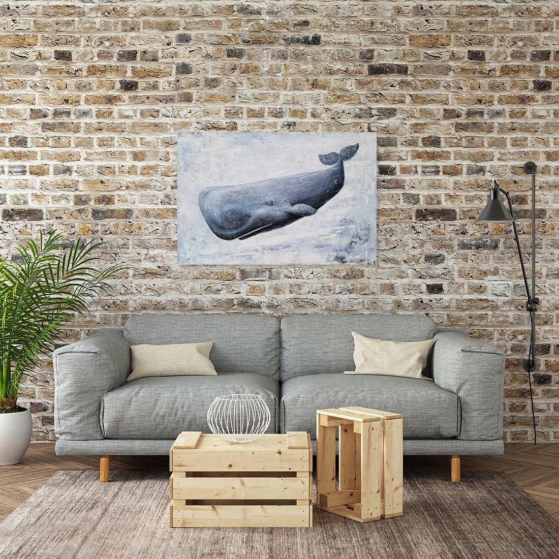 SYGALLERIER Hand-Painted Textured Sperm Whale Canvas Wall Art - Modern Abstract Coastal Animal Painting for Bathroom, Living Room & Bedroom Decor | Perfect for Nautical Theme Home & Office Spaces