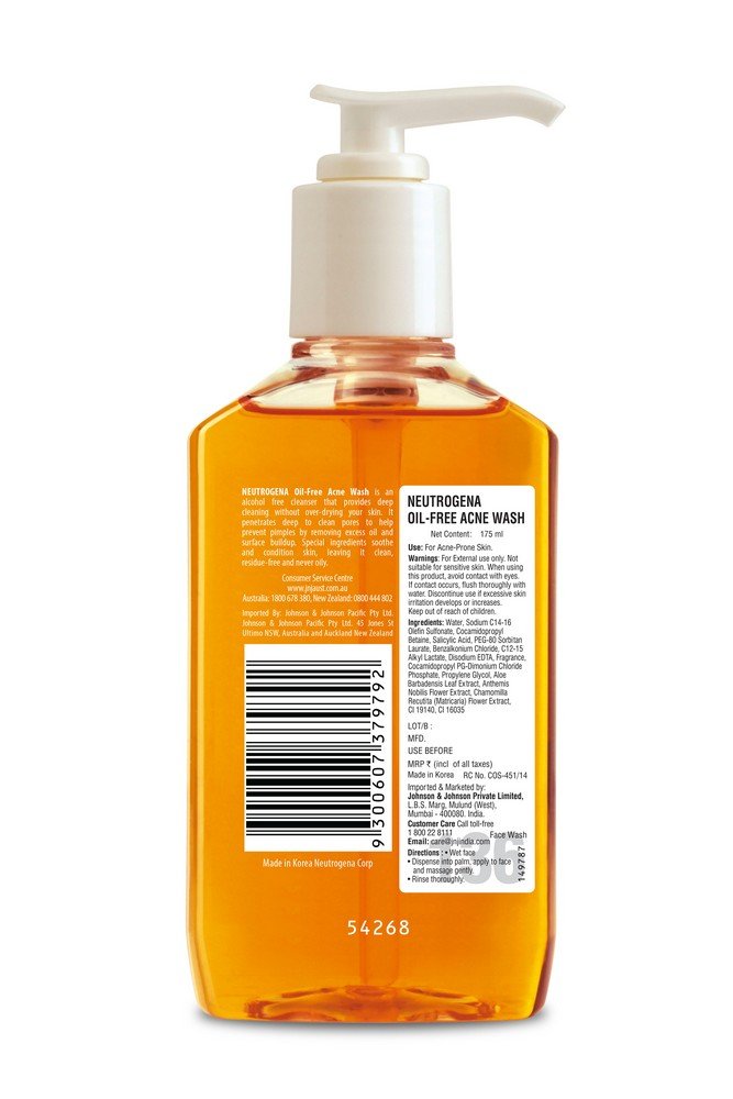 Neutrogena Oil-Free Acne Face Wash for Oily & Acne-Prone Skin - 6 fl oz (175ml) - Gentle Daily Cleanser with Salicylic Acid - Perfect for Morning & Night Skincare Routine
