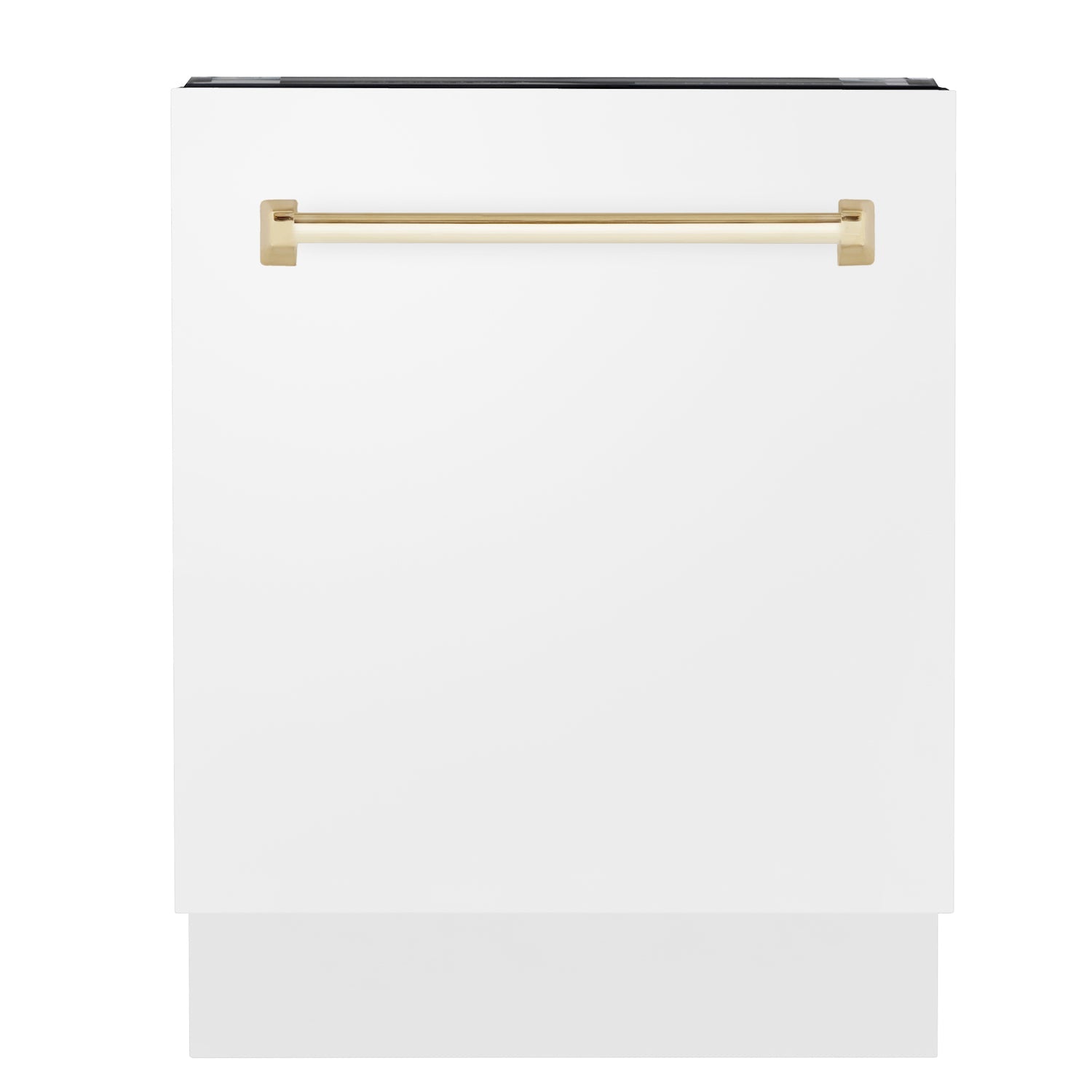 ZLINE Autograph Edition 24-inch 3rd Rack Top Control Tall Tub Dishwasher in White Matte with Polished Gold Handle - Ultra Quiet 51dBa (DWVZ WM 24 G) - Perfect for Modern Kitchens, Small Spaces & Open-Concept Homes