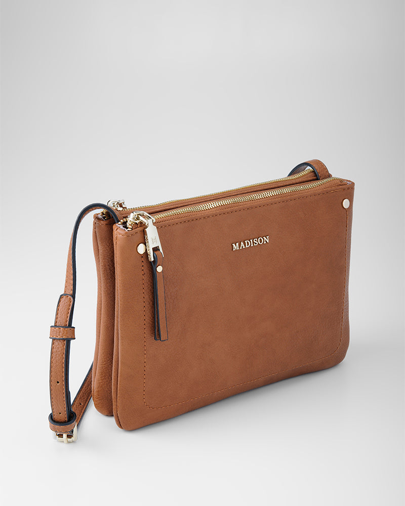 Charlotte Double Zip Crossbody Bag with Fixed Strap - Stylish & Secure Hands-Free Purse for Women, Perfect for Travel, Shopping & Everyday Use