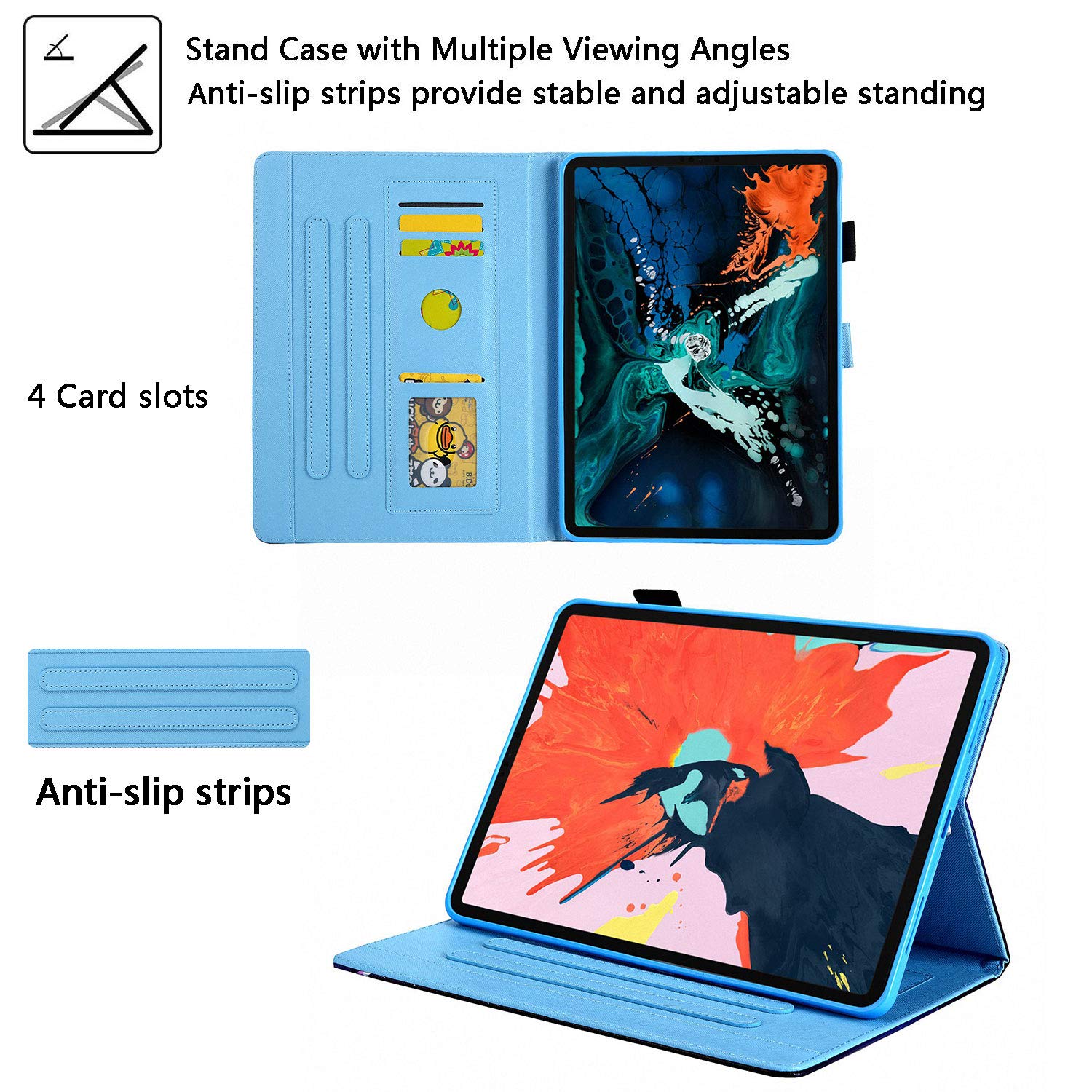 Premium PU Leather Smart Case for iPad 10.5 / iPad Air 3 (2019) / iPad Pro 10.5 (2017) - Auto Sleep/Wake, Stand Function & Pencil Holder - Gold Blue Butterfly Design - Perfect for Work, Study & Travel Protection