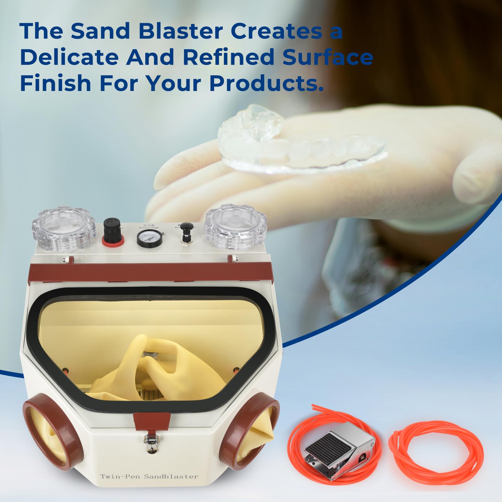110V Dual Pen Sand Blaster with LED Lights & Glass Viewport - Professional Material Restoration & Polishing Tool for Metal, Wood, Stone Cleaning & Surface Preparation | DIY & Industrial Use