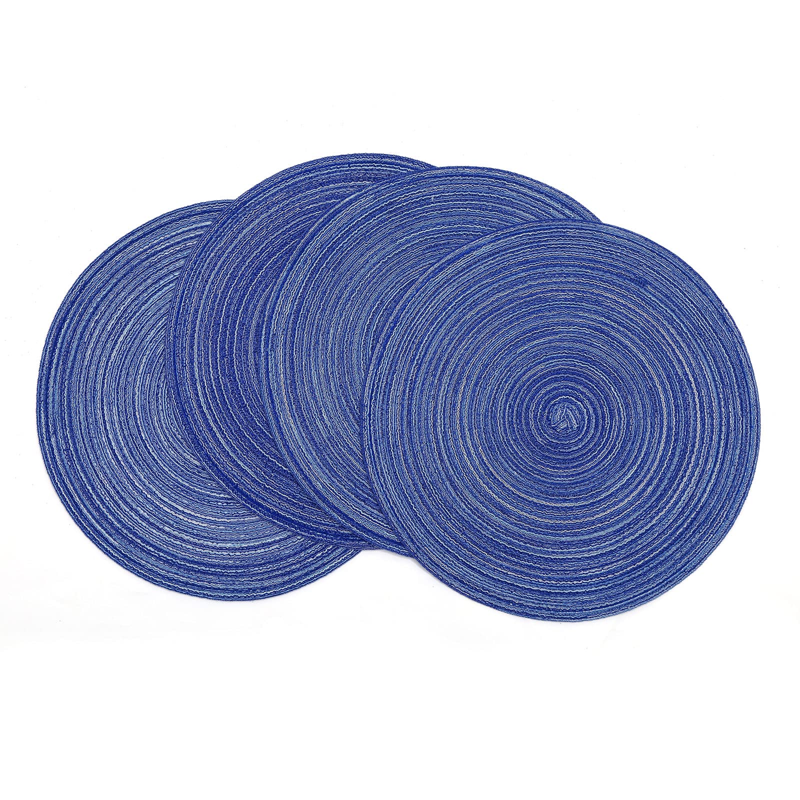 SHACOS 15 Inch Round Braided Placemats Set of 4 - Washable & Durable Table Mats for Kitchen, Dining, Home Decor - Perfect for Wedding, Party, Holiday Dinner (Blue & White)