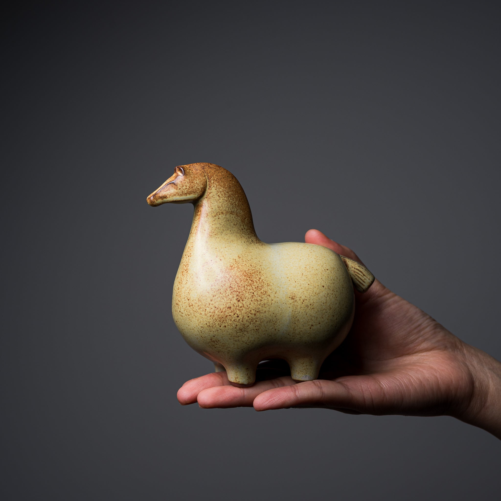 Seto Ware KASHIWA Animal Ornament - Handcrafted Round Horse Ceramic Figurine | Japanese Pottery Collectible for Home Decor, Shelf Display & Gift Giving