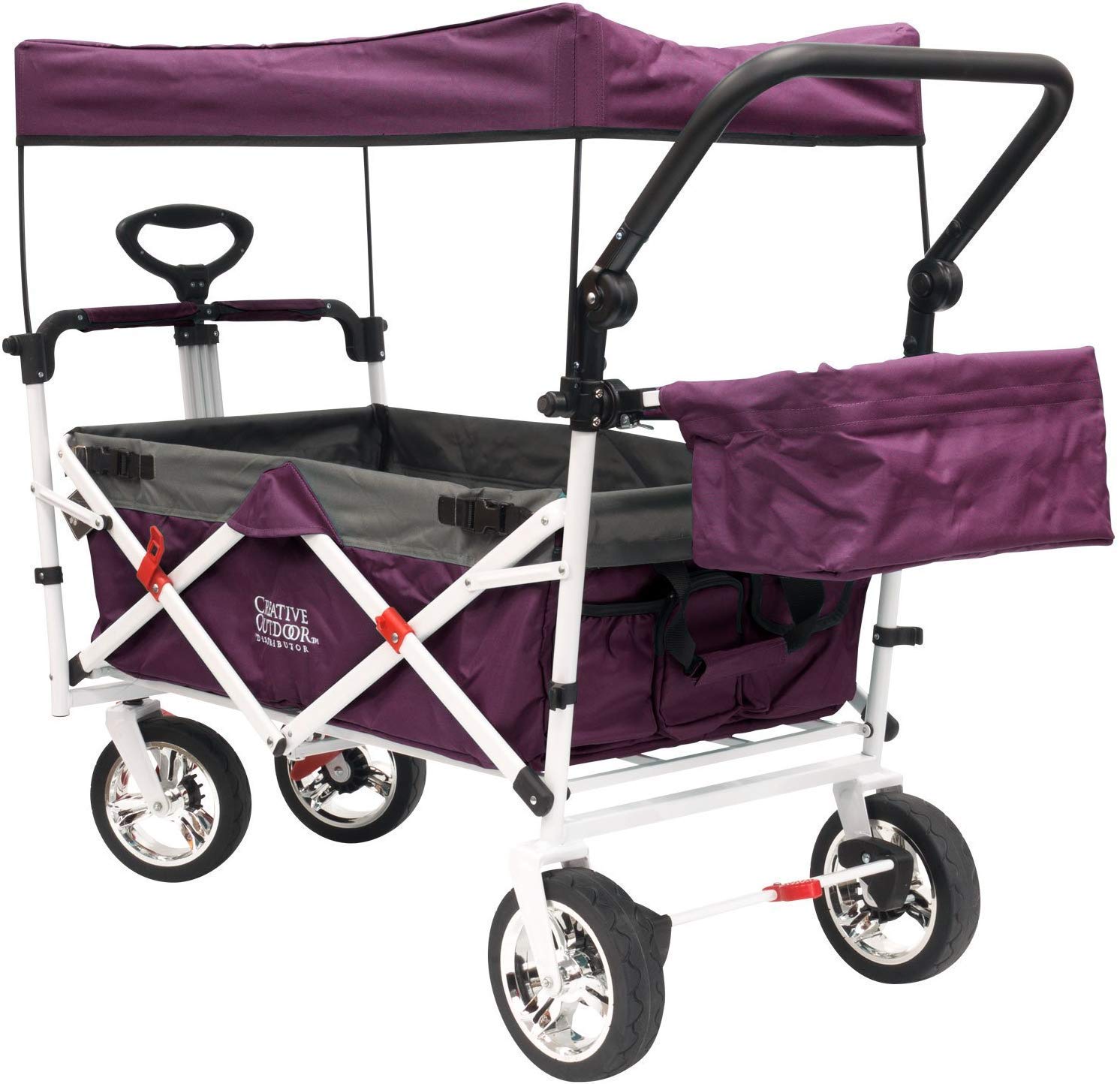 Best Push Pull Wagon for Kids - Foldable Outdoor Stroller with Removable Canopy & Safety Harness | Adjustable Handle Collapsible Garden Cart | Perfect for Beach, Park, Camping & Shopping (Purple)