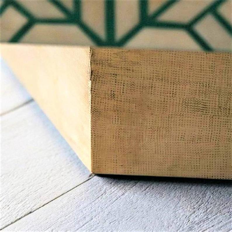 Handmade Bone Inlay Hexagon Coffee Table with Brass Base - Green Boho Chic Center Table for Living Room, Lounge & Home Decor