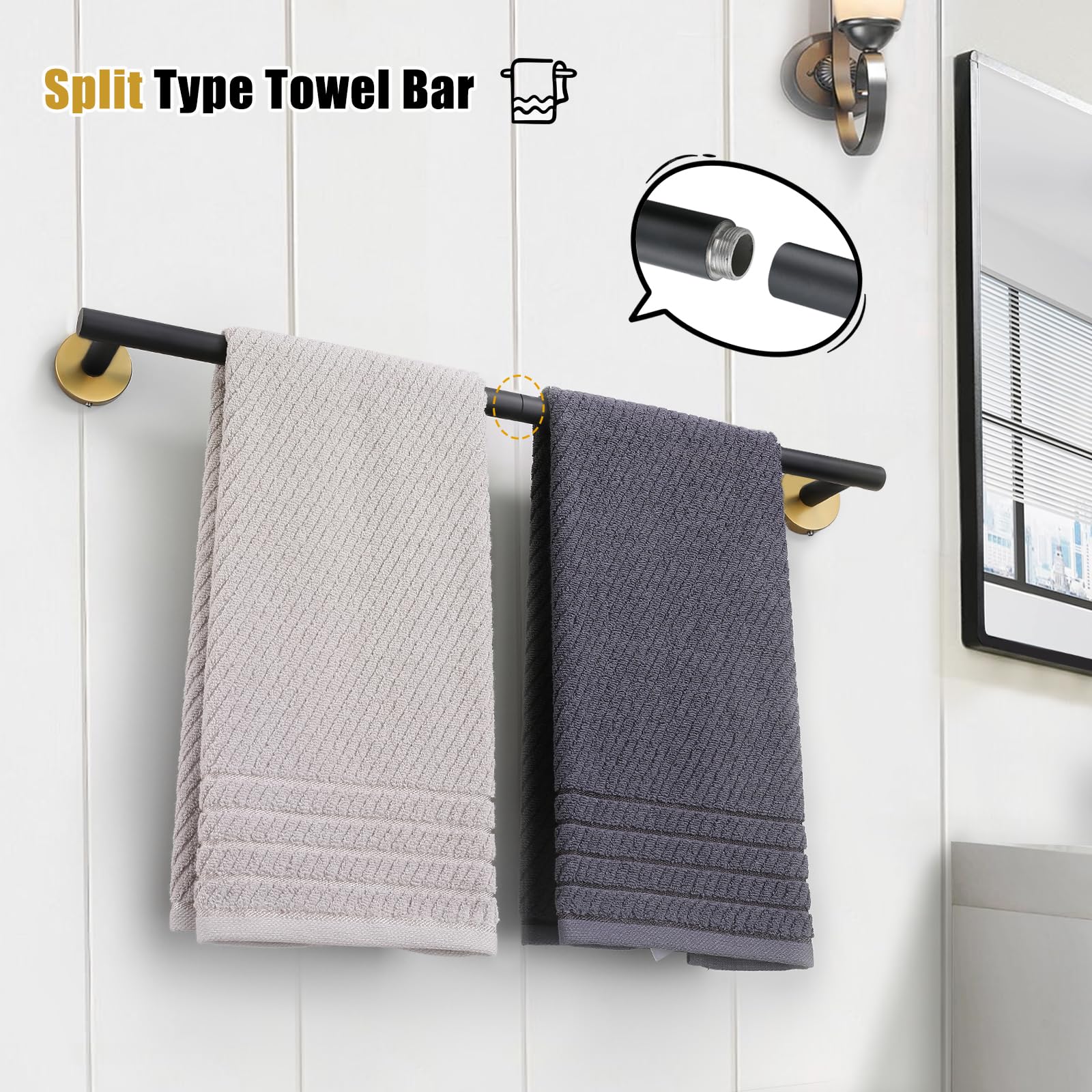 23.6 Inch Stainless Steel Bath Towel Rack - Matte Black & Gold Wall Mounted Round Towel Holder for Bathroom, Kitchen & Spa | Durable & Stylish Home Decor