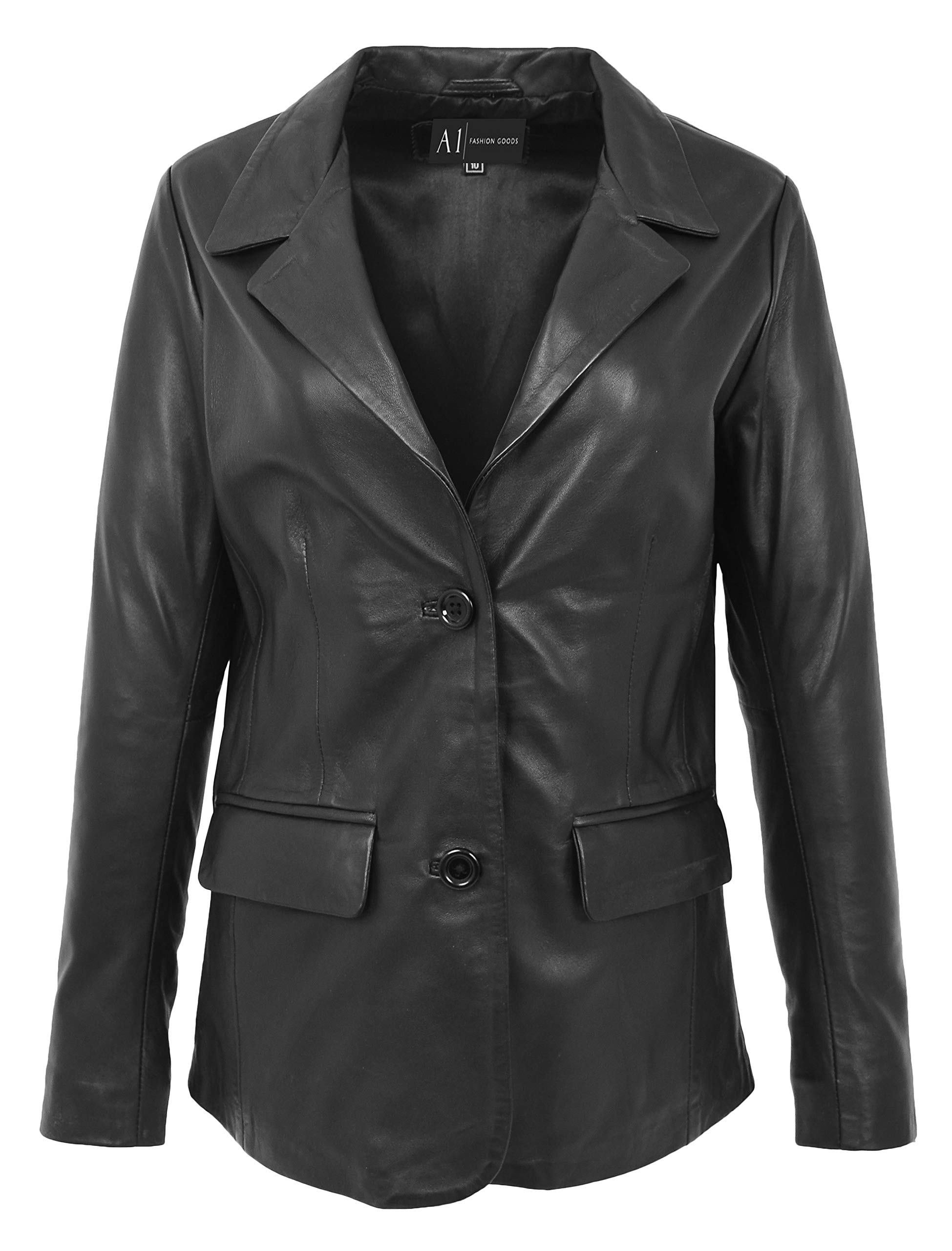 Women's Black Leather Blazer - Classic Dinner Jacket Style Coat for Office, Party & Formal Events | Alana Collection