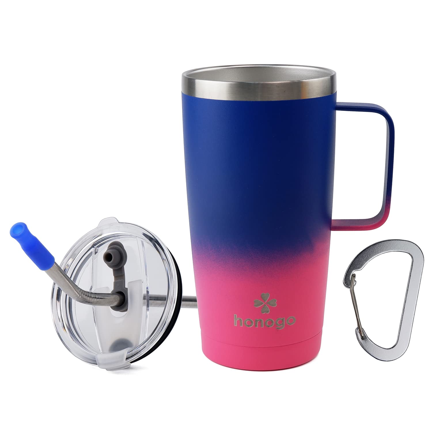 20 oz Stainless Steel Vacuum Insulated Tumbler with Lid & Straw - Thermal Travel Coffee Mug with Handle - Keeps Drinks Hot & Cold for 24 Hours - BPA Free Spill Proof Water Bottle for Coffee, Tea, Beer - Perfect for Office, Gym, Hiking & Outdoor Activities (Navy Pink)