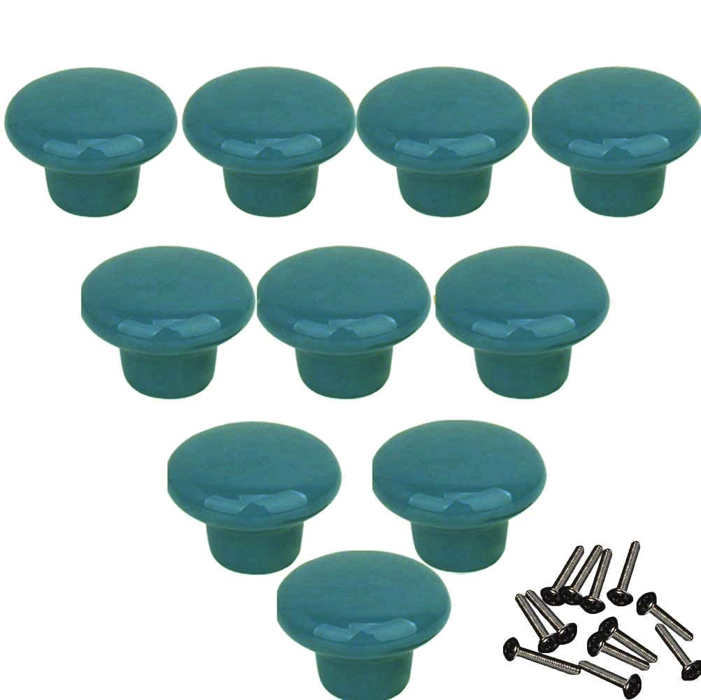 32mm Ceramic Cabinet Knobs - 10 Pack Blue Round Drawer Pulls for Kitchen, Dresser & Wardrobe - Durable & Stylish Hardware for Home & Office Furniture