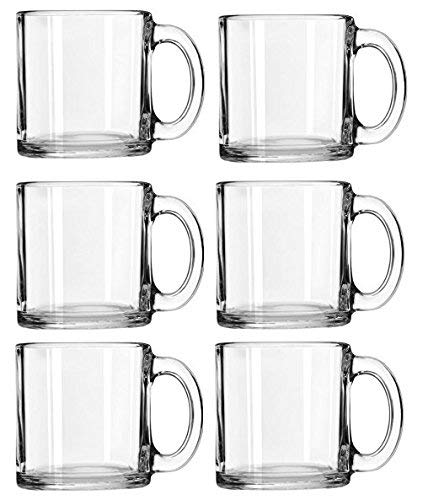 Libbey Crystal Coffee Mug Set - 6 Pack 13 oz Clear Glass Mugs for Hot & Cold Beverages - Perfect for Coffee, Tea, Hot Chocolate, Iced Drinks at Home, Office or Restaurant