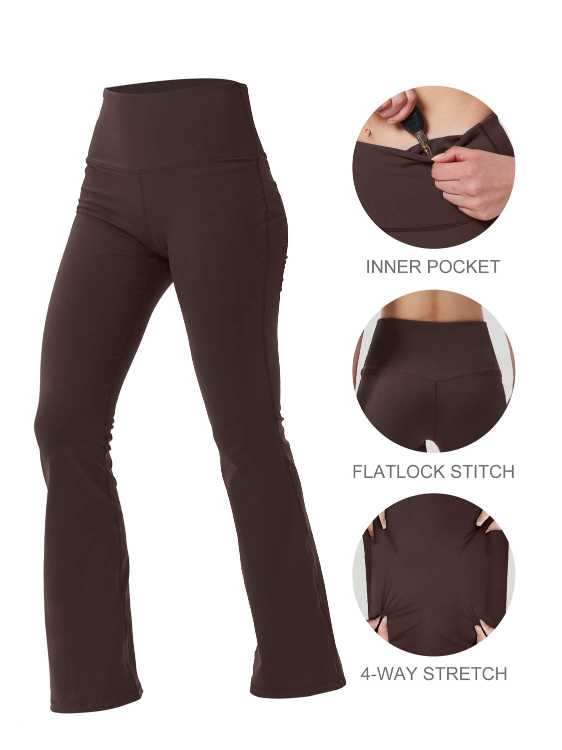 Women's Bootcut Yoga Pants with Hidden Pockets - High Waist Tummy Control Workout & Work Pants - Perfect for Yoga, Gym, Office & Casual Wear