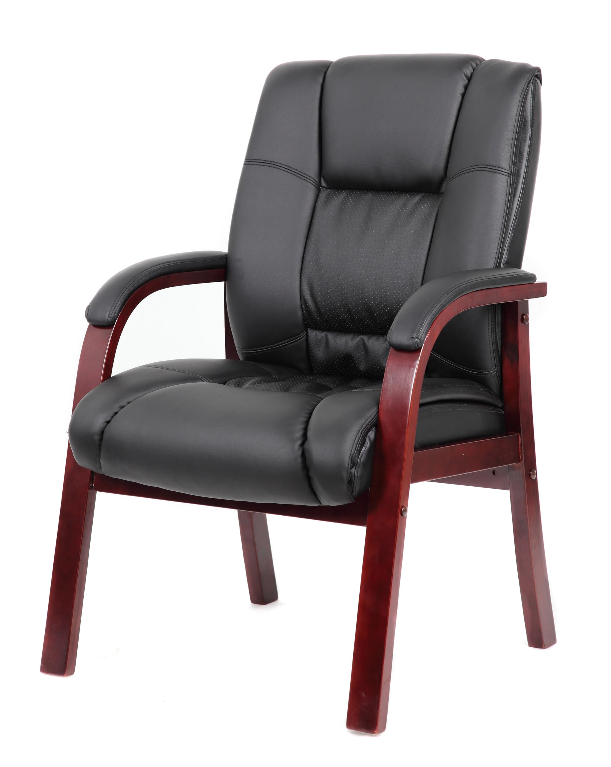 Boss Office Products Mid Back Wood Finished Guest Chair - Ergonomic Office Chair for Home & Business Use - Perfect for Conference Rooms, Waiting Areas & Guest Seating