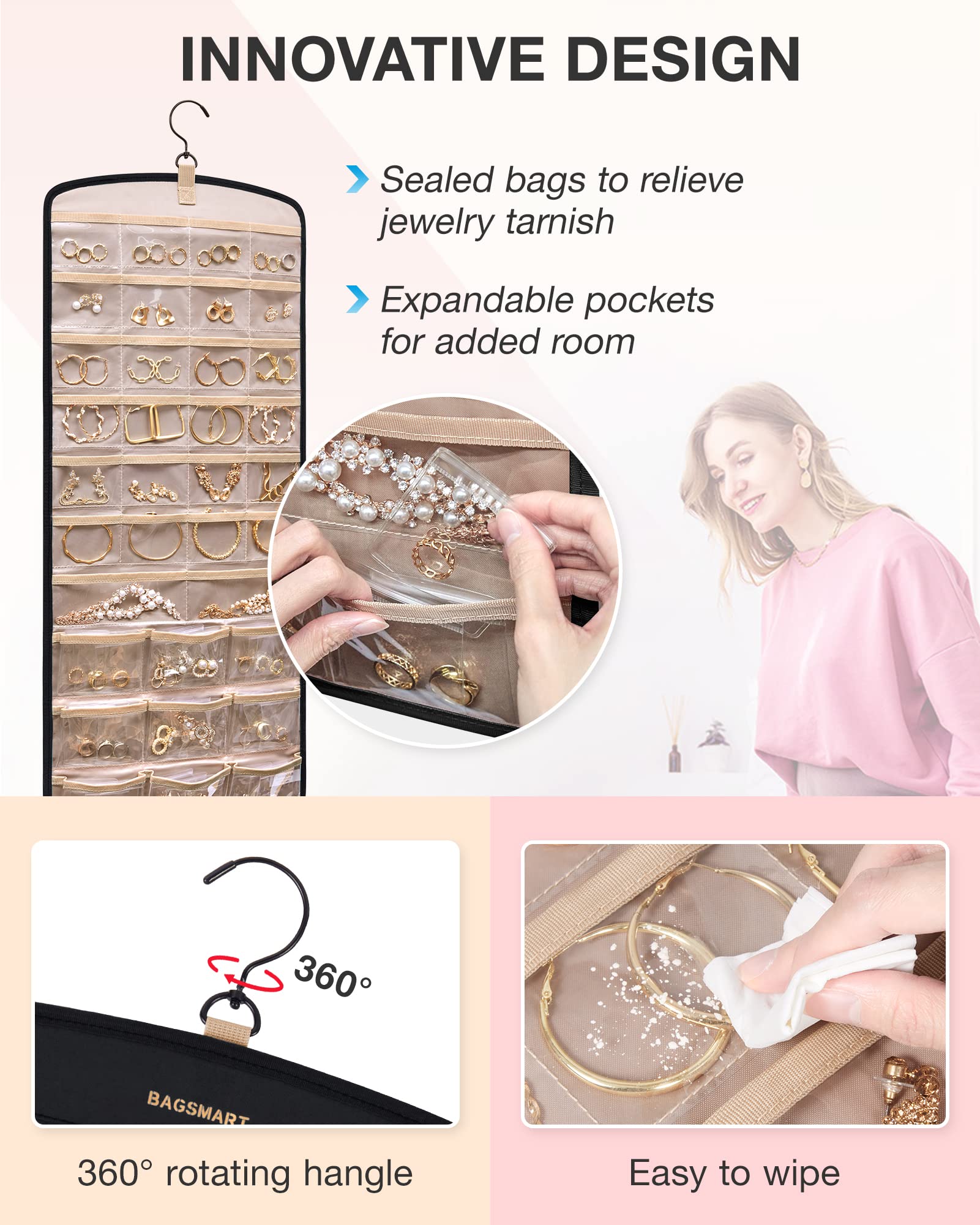 BAGSMART 50-Pack 2x3 Inch Small Clear Ziplock Jewelry Bags - PVC Earring Storage Pouches, Transparent Plastic Organizer for Rings, Necklaces & Bracelets - Perfect for Jewelry Display, Travel & Craft Organization (Hanging Bag Not Included)