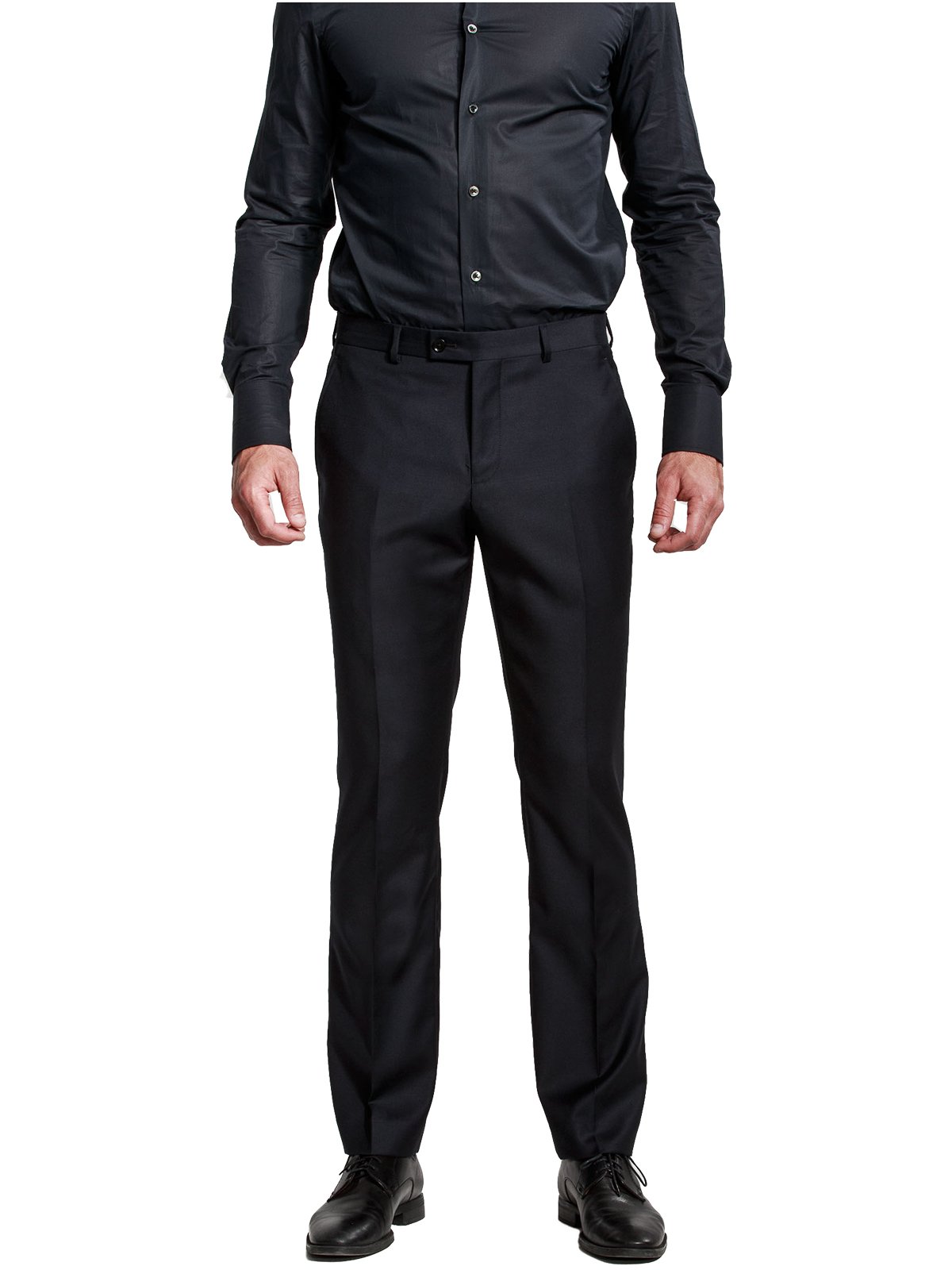 HBDesign Men's Slim Fit Flat Front Dress Pants - Wrinkle-Free Formal Trousers for Office, Business & Wedding - Black