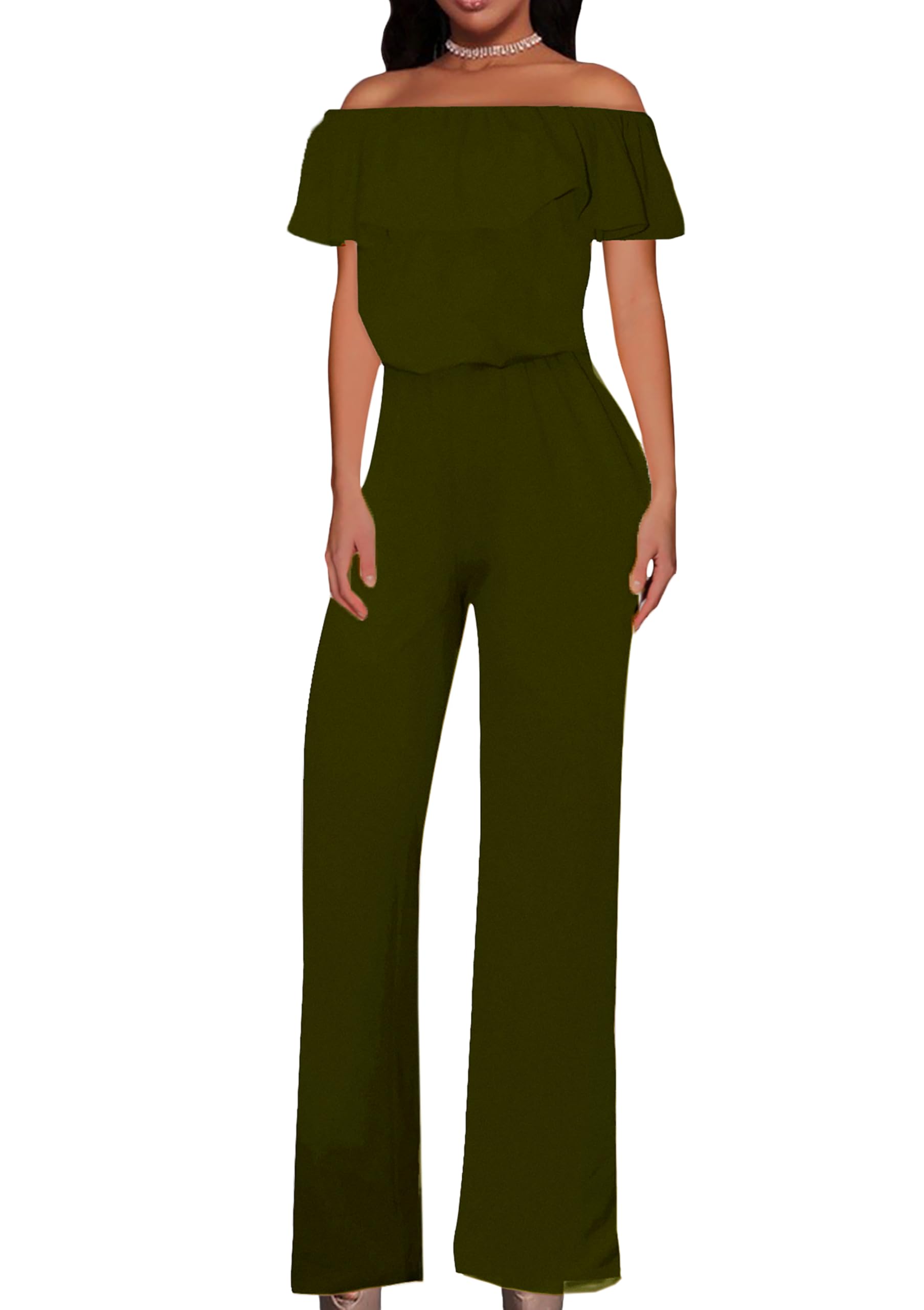 Hybrid & Company Women's Casual Off-Shoulder High Waist Wide Leg Romper Jumpsuit | Summer Outfit for Beach, Vacation & Street Style