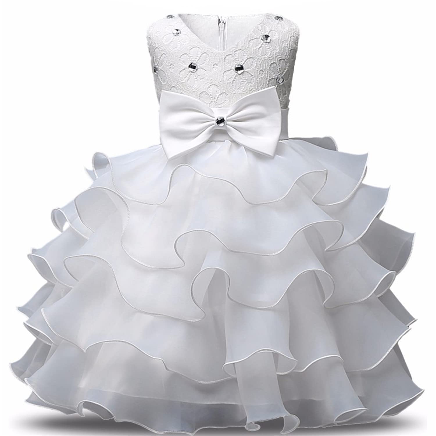 NNJXD Girls Lace Ruffle Party Dress - Elegant Flower Girl Wedding Dress for Kids - Perfect for Birthday Parties, Pageants, and Special Occasions
