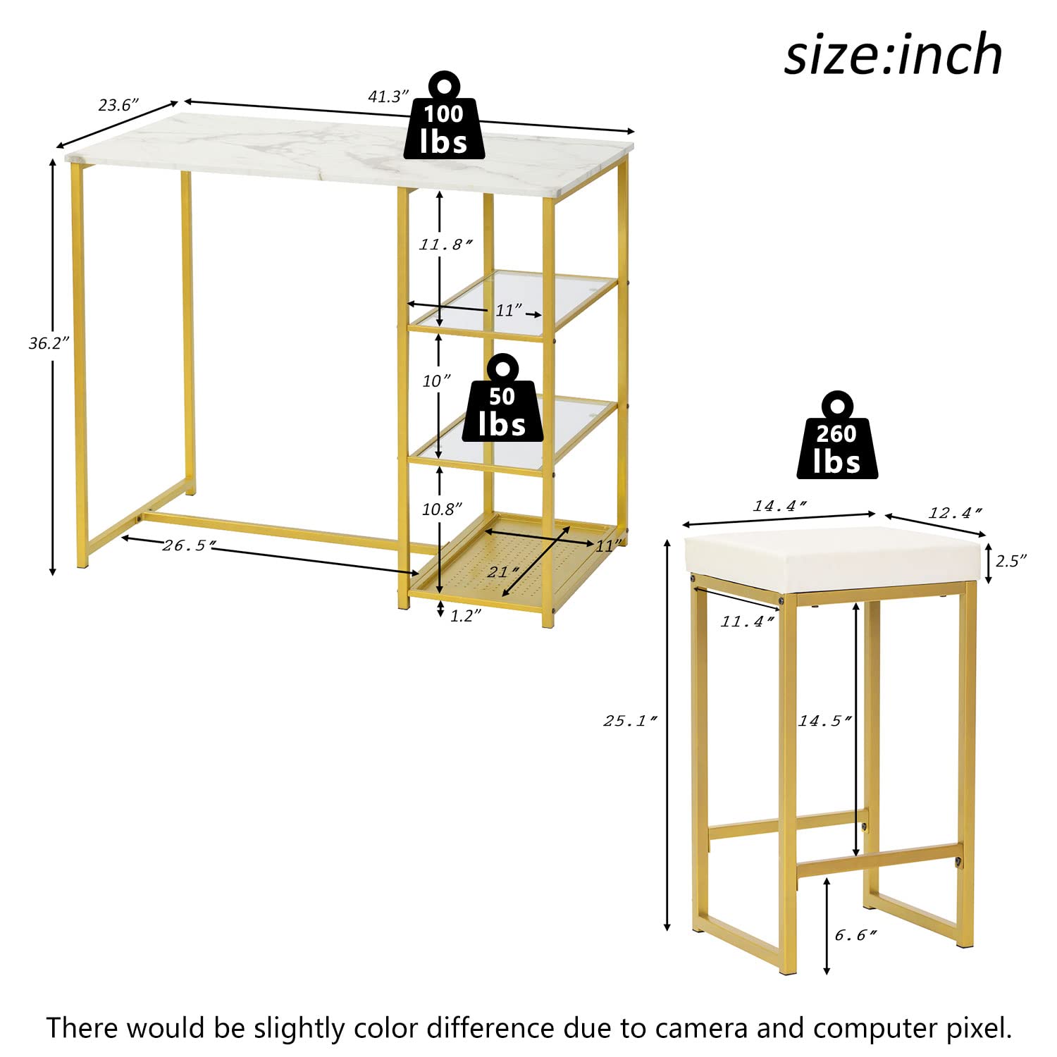 Modern 3-Piece Bar Table Set with 2 PU Stools & Storage Shelves - Counter Height Pub Dining Table for Small Spaces - Perfect for Kitchen, Breakfast Nook & Apartment Entertaining