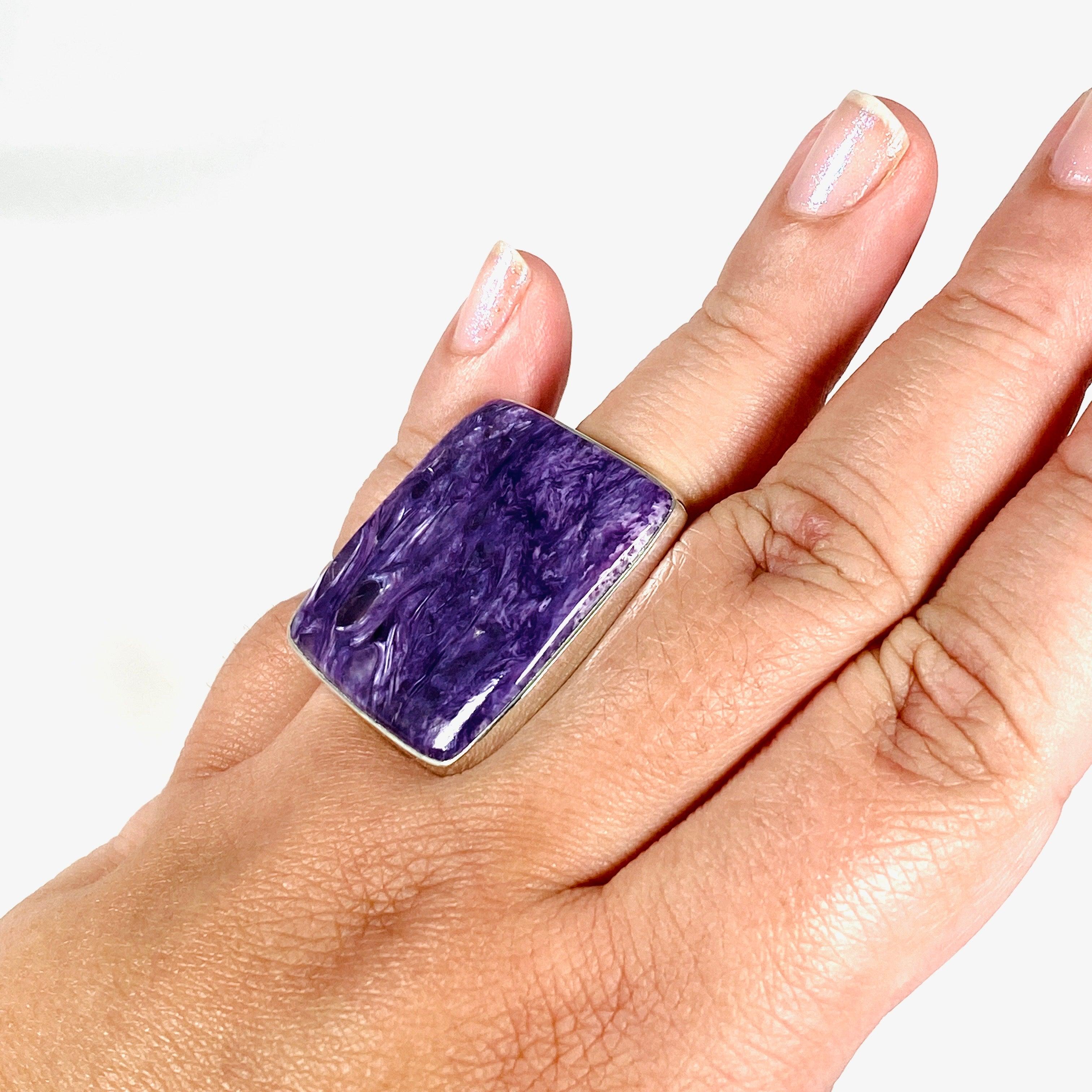 Charoite Square Ring Size 10 - Unique Purple Gemstone Jewelry for Women | Perfect for Gifts, Weddings & Special Occasions