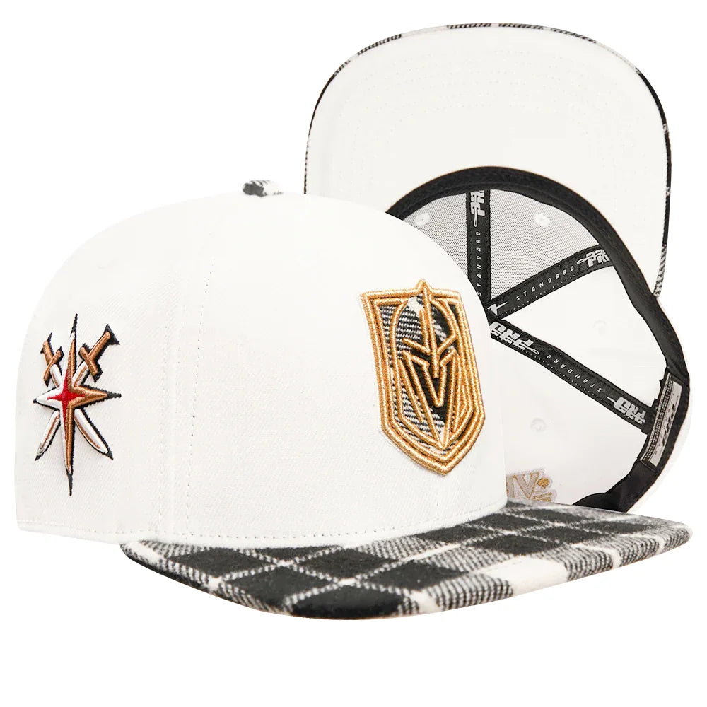 Pro Standard Vegas Golden Knights Unisex Plaid Snapback Hat - White Wool Brim, Adjustable Fit for Men & Women - Perfect for Sports Fans, Game Day, and Casual Outfits