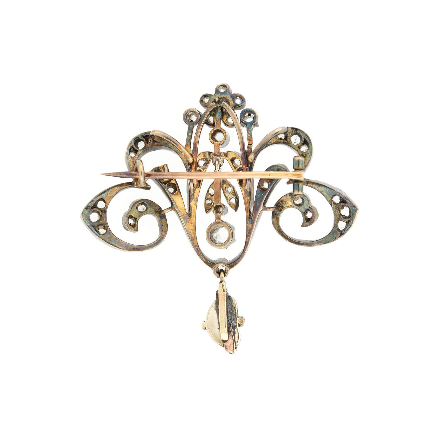 Victorian Style 14K Gold & Sterling Silver Rose Cut Diamond Pendant Necklace or Brooch Pin - Elegant Jewelry Gift for Women, Perfect for Weddings, Anniversaries & Special Occasions