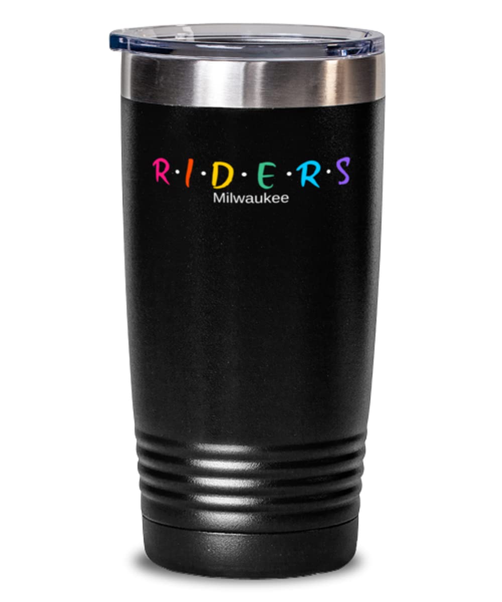 Milwaukee Riders 20oz Insulated Stainless Steel Tumbler with Lid - Black, Leak-Proof Travel Mug for Coffee, Tea & Cold Drinks - Perfect for Commuting, Camping & Office Use