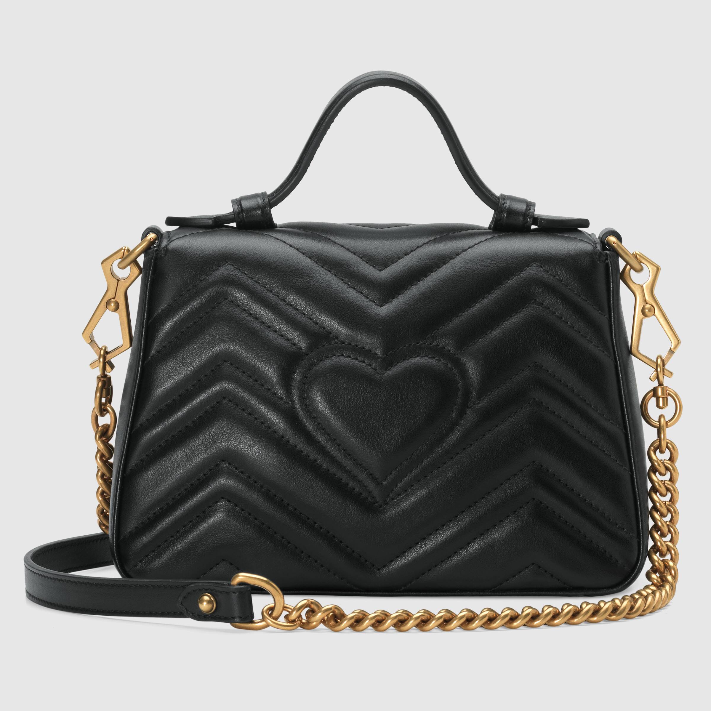 Gucci GG Marmont Mini Top Handle Bag Black Leather Crossbody Purse for Women | Luxury Designer Handbag for Date Night & Evening Events