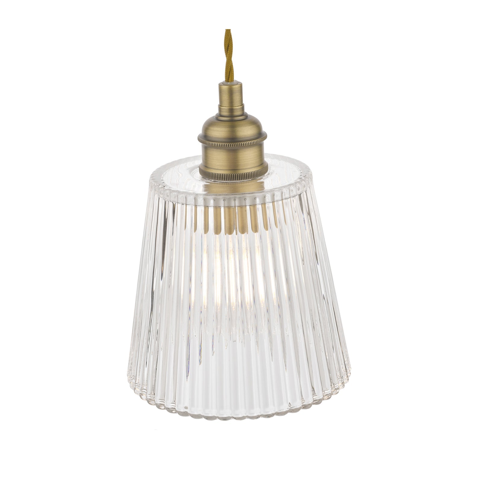 Callaghan Pendant Light Fixture - Polished Nickel & Antique Brass with Ribbed Glass Shade, E14 Base - Perfect for Dining Room, Kitchen Island or Bedroom Lighting
