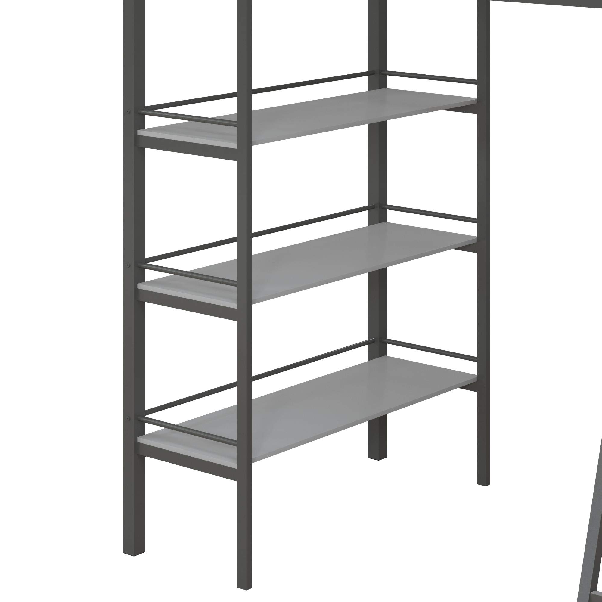 Little Seeds Nova Metal Loft Bed with Shelves - Twin Size Bunk Bed in Gunmetal Gray - Space-Saving Kids Bedroom Furniture for Small Rooms & Dorm Rooms
