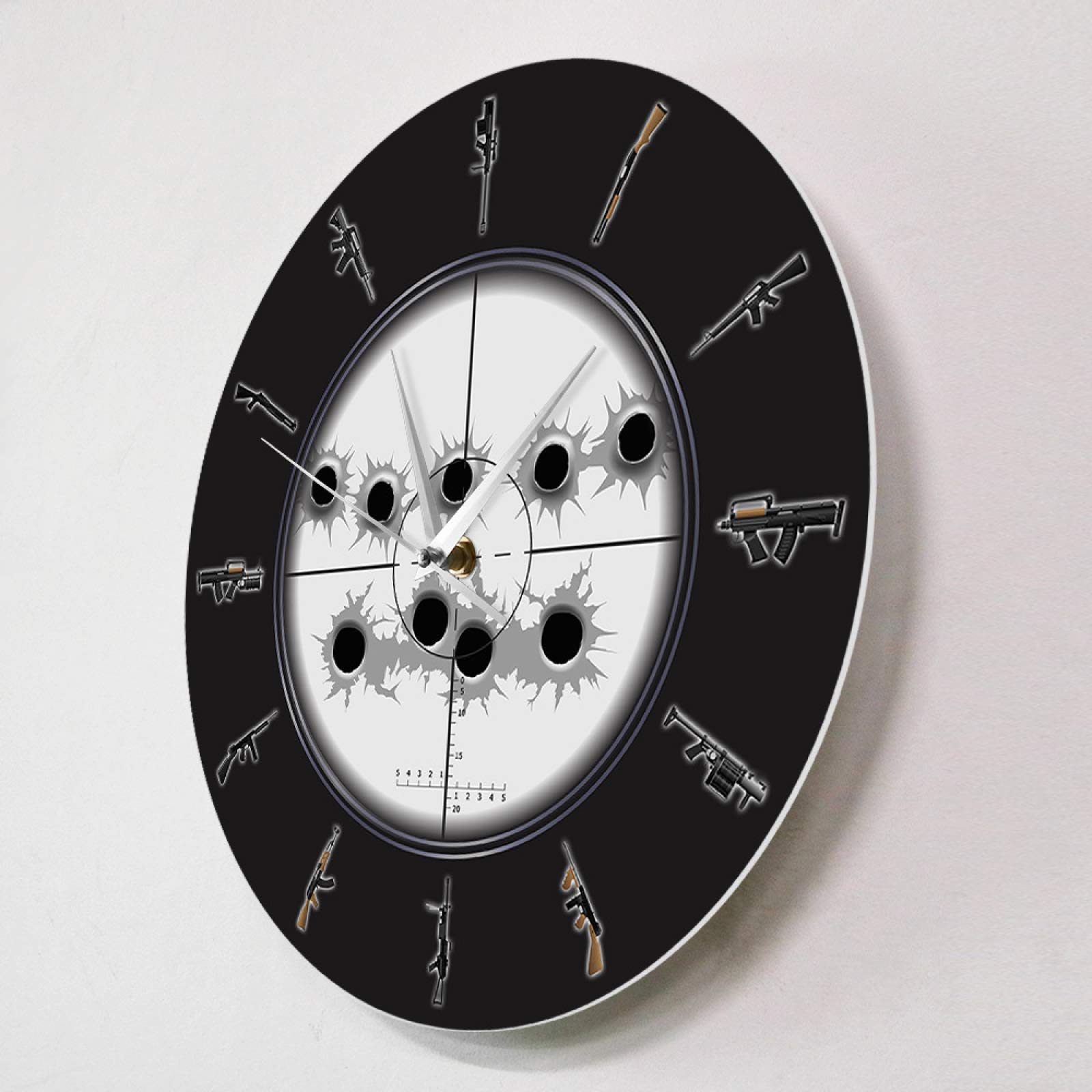 Military Sniper Wall Clock with Bullet Holes - Army Man Cave Decor for Home & Office