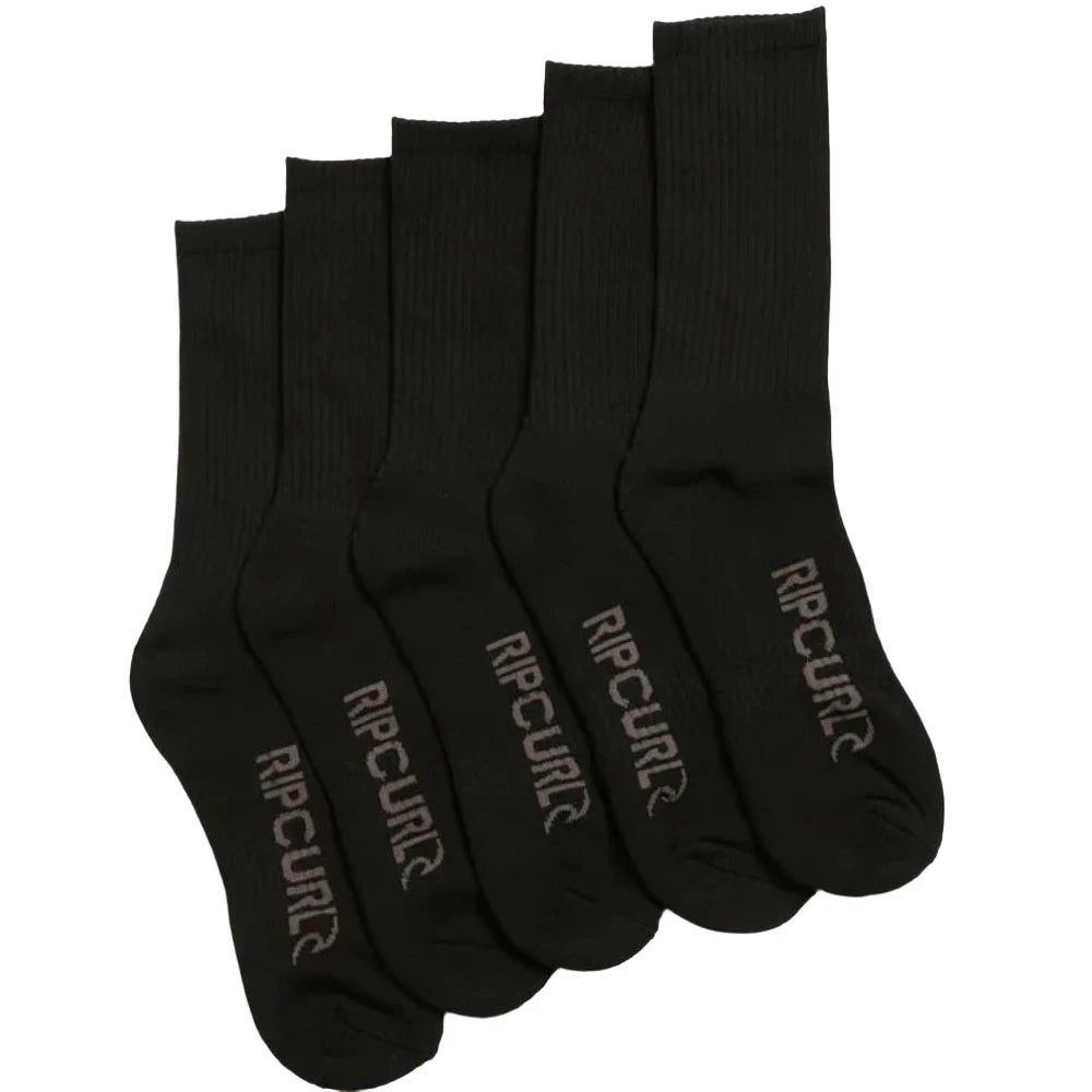 Rip Curl Men's School Crew Socks 5-Pack - Comfortable Cotton Athletic Socks for Casual Wear, Sports & Everyday Use