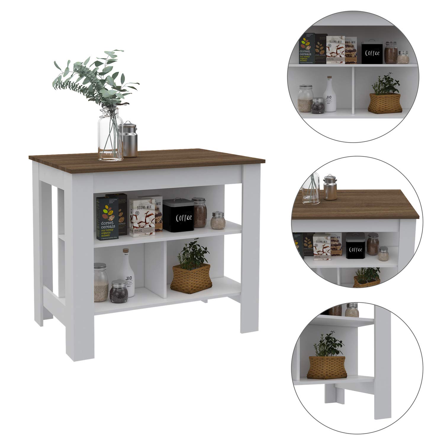 Tuhome Cala Kitchen Island with Storage - Espresso Brown Wooden Countertop Cart for Small Kitchen, Dining Room & Breakfast Nook - Perfect for Extra Prep Space & Storage Solution