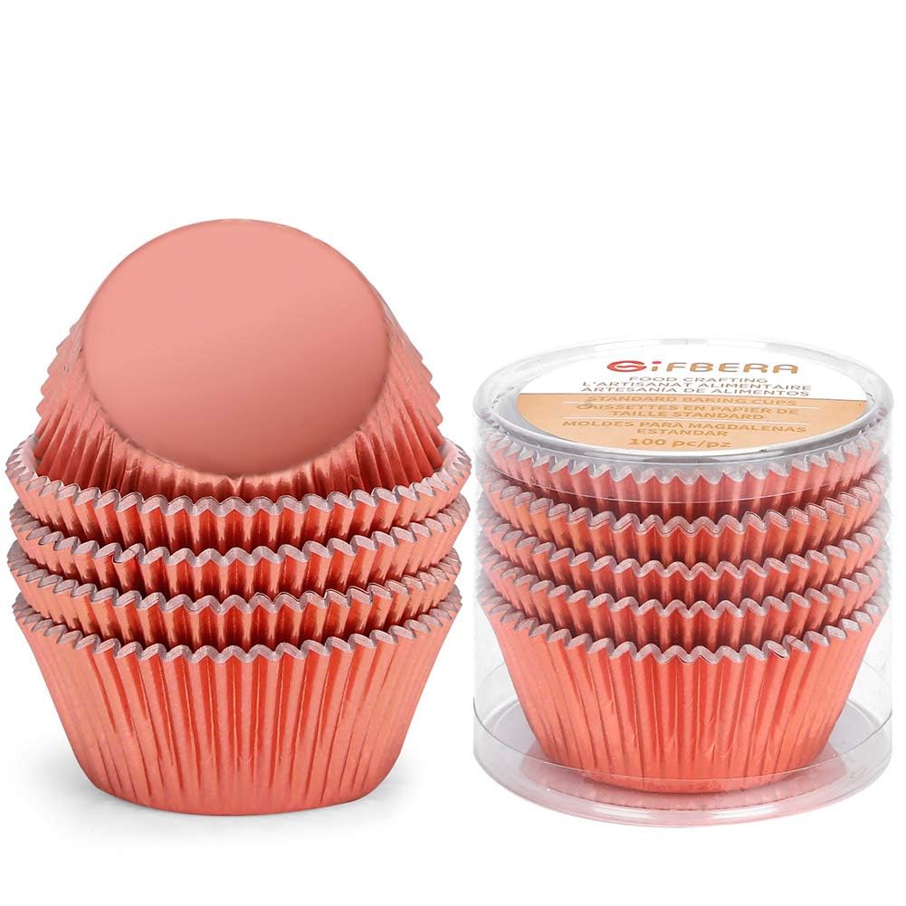 Premium Rose Gold Foil Muffin & Cupcake Liners - Standard Size Baking Cups (100 Count) - Perfect for Birthday Parties, Weddings & Holiday Baking