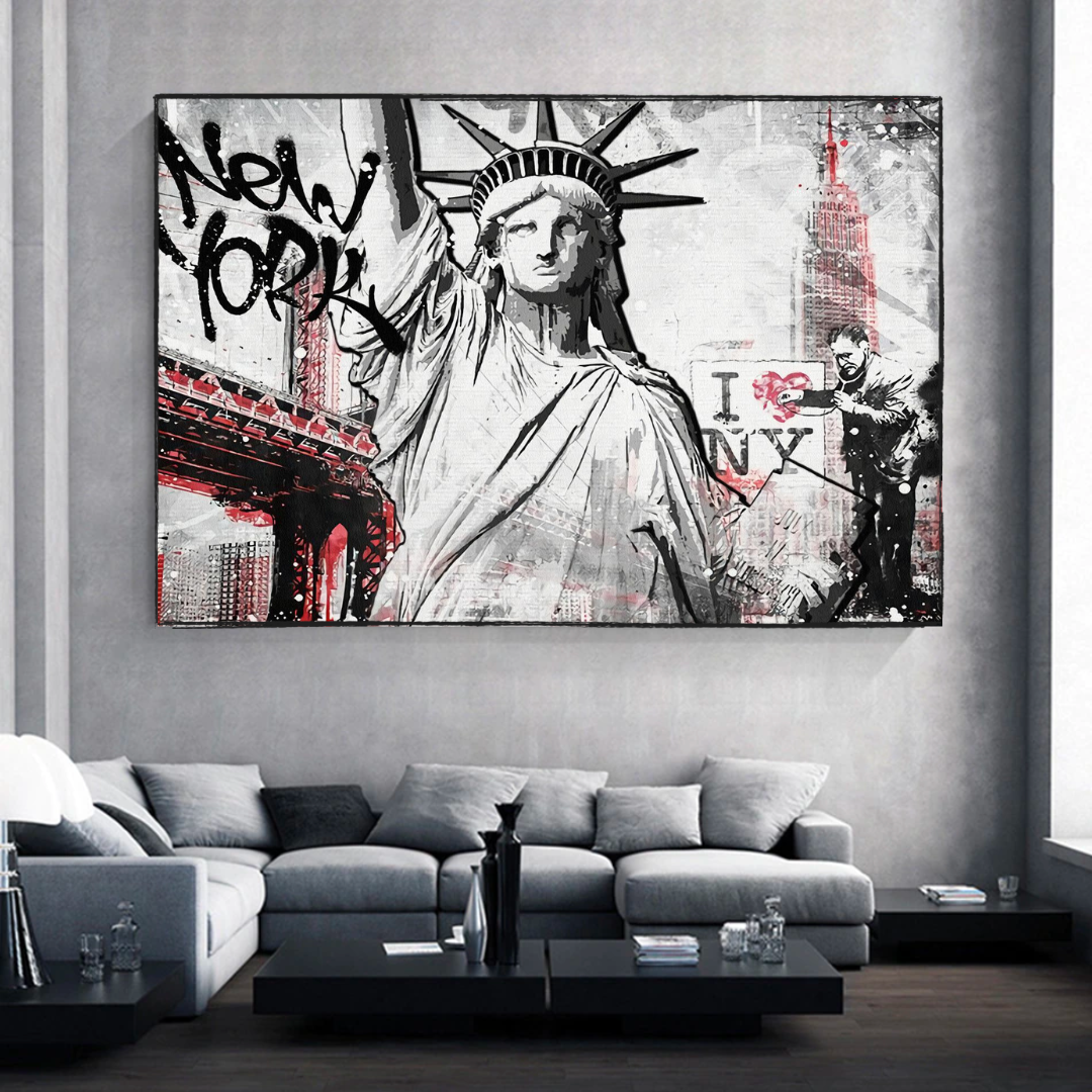 Banksy Statue of Liberty New York Canvas Wall Art Print - Modern Home Decor for Living Room, Bedroom & Office