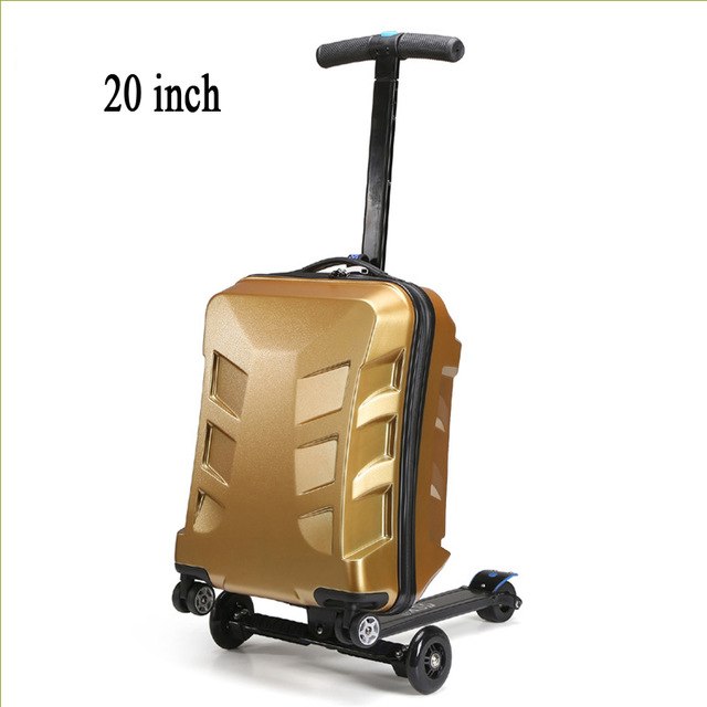 20 Inch Cool 3D Extrusion PC Scooter Trolley Suitcase for Students & Business Travel - Durable Carry-On Luggage with Fashionable Design for School, Commuting and Air Travel