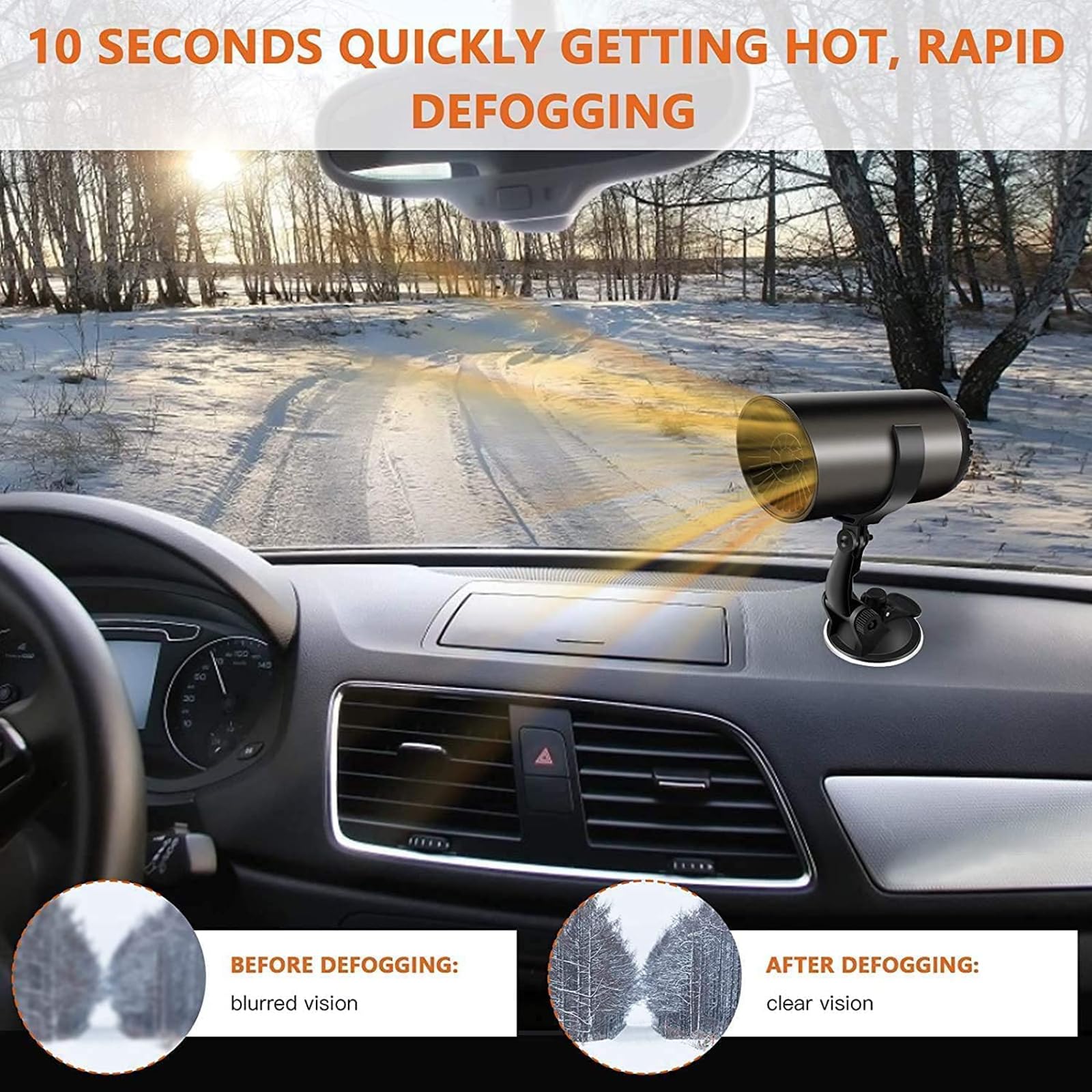 12V 150W Portable Car Heater & Defroster - Dual Function Auto Windshield Heater with Suction Cup Holder - Fast Warming Vehicle Heater for Winter Driving & Road Trips